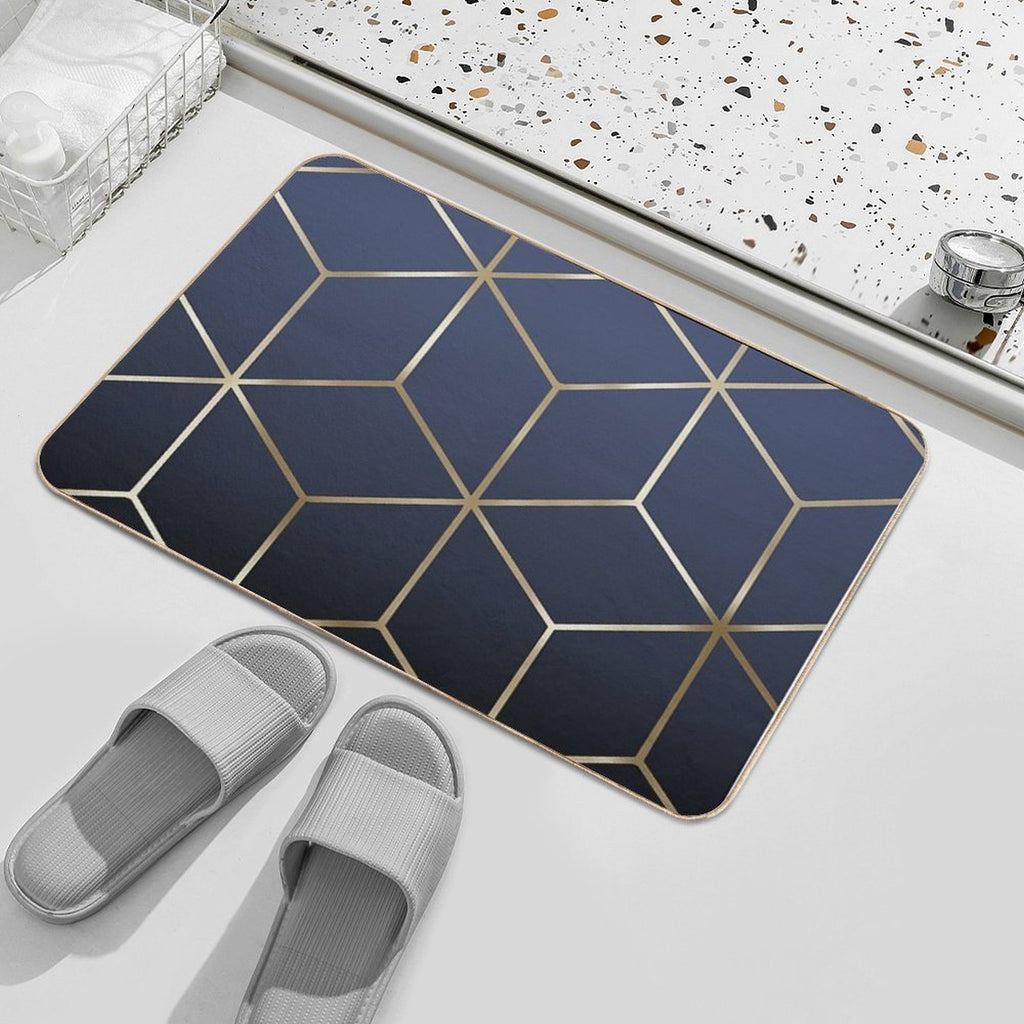 Gold Cubes on Navy Blue  Dirt-Trapping Bath Mat
