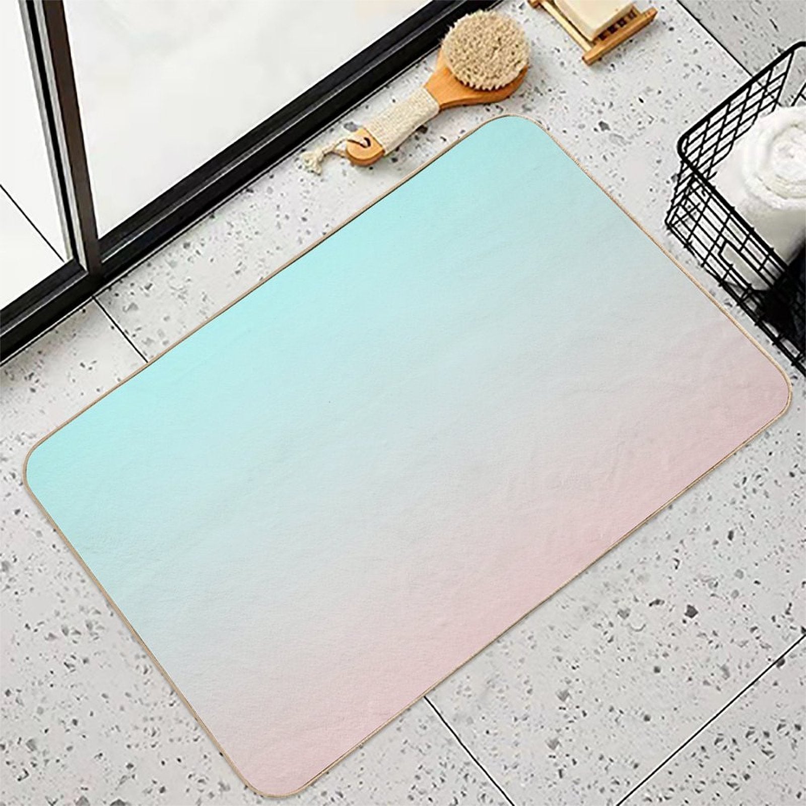 Dreamy Mint to Muted Coral Pastel Ombre  Stain-Proof Bath Mat