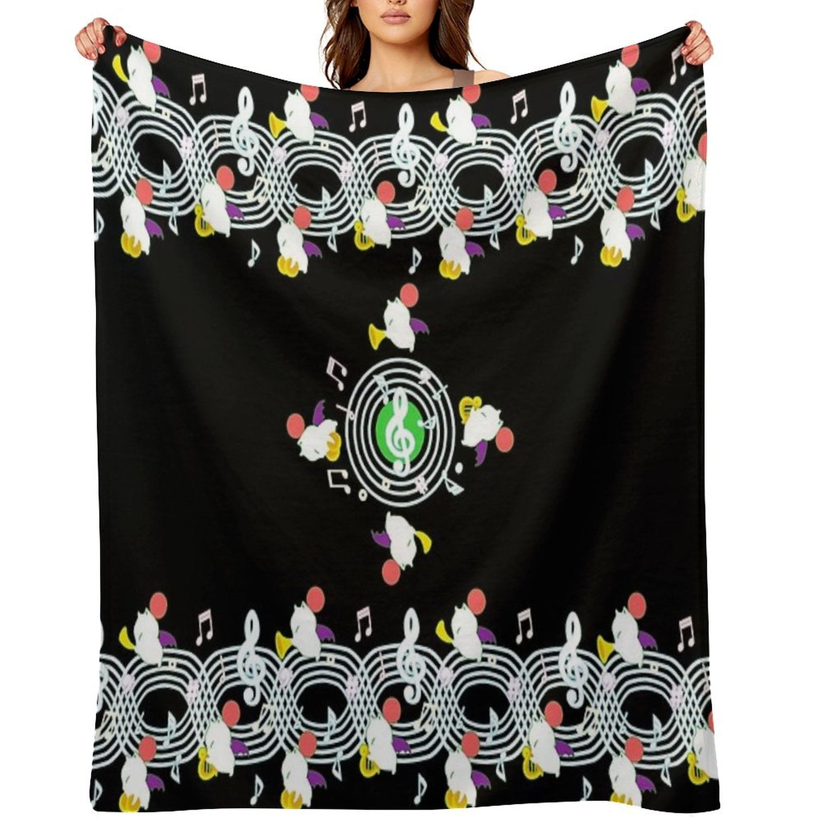 Music Moogle (Black&Green) Machine-washable Throw Blanket