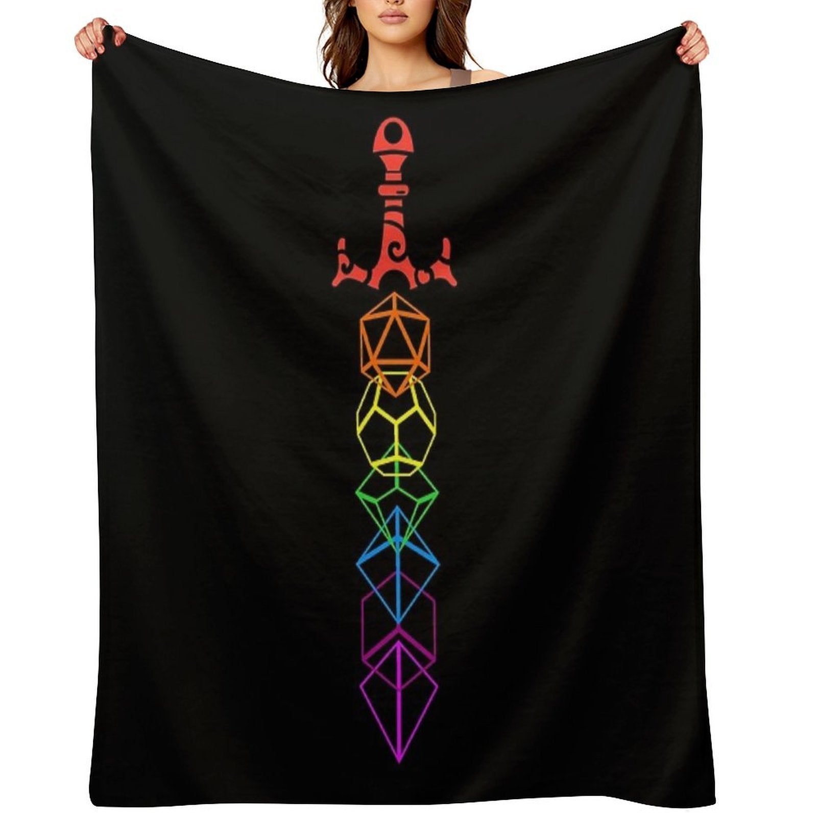 Dice Sword Rainbow Tabletop RPG Gaming Wrinkle-free Throw Blanket