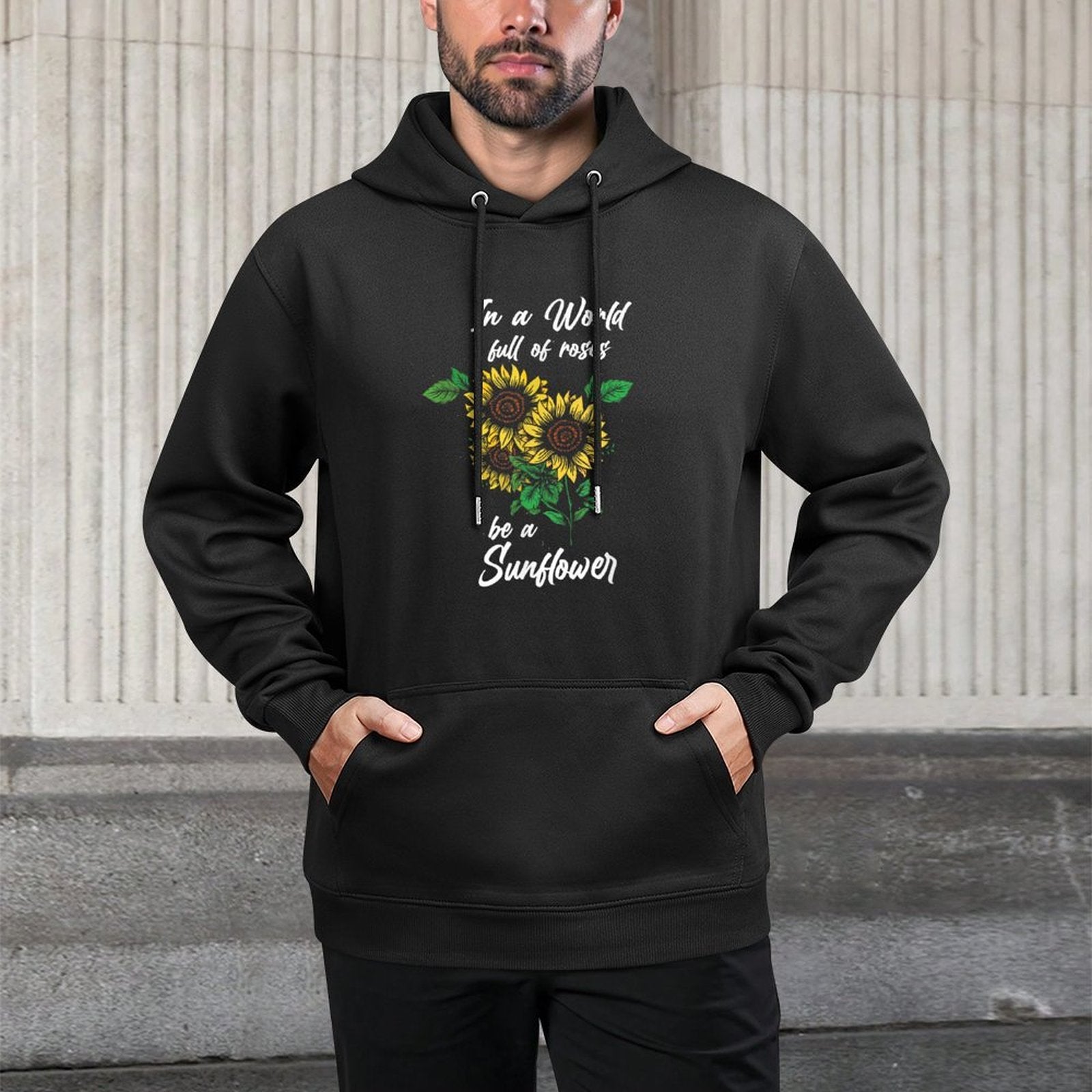 Sunflower Lover Design Womens Black Floral Pattern Relaxed Fit Hoodie
