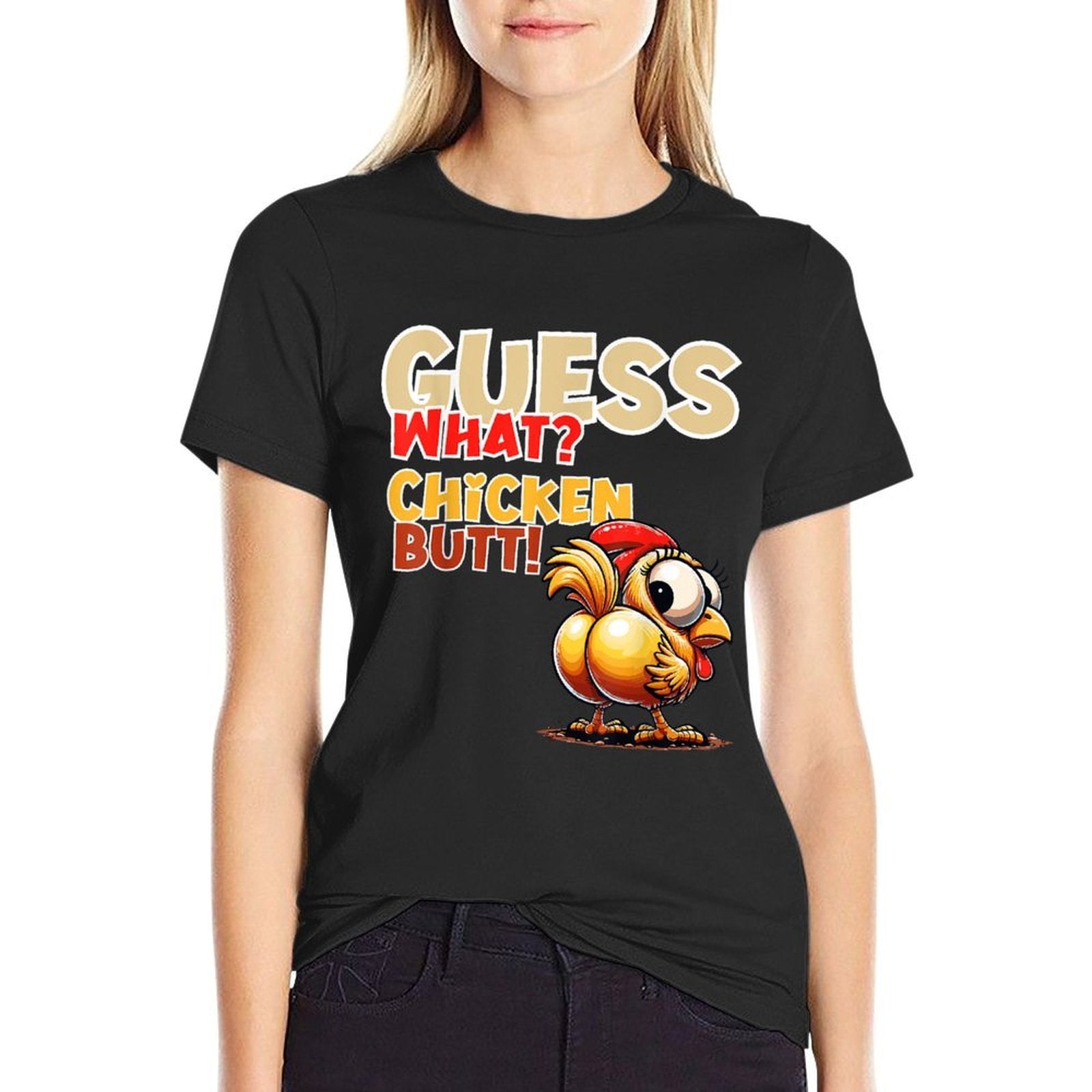 Quess What Chicken Butt Funny Chicken Butt Kids Boys Girls  Polyester Blend T-Shirt