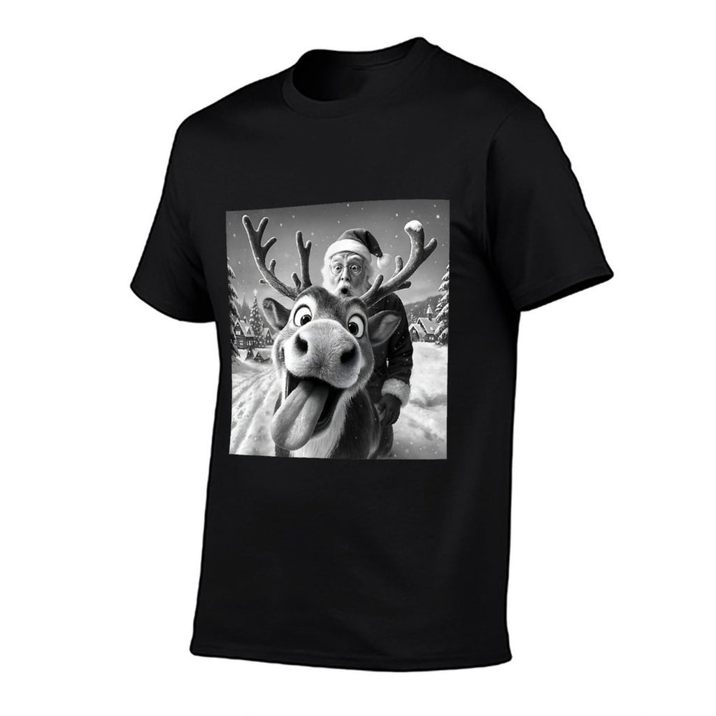Reindeer Santa Taking A Selfie Christmas Xmas Pajama Holiday  Heathered Texture T-Shirt