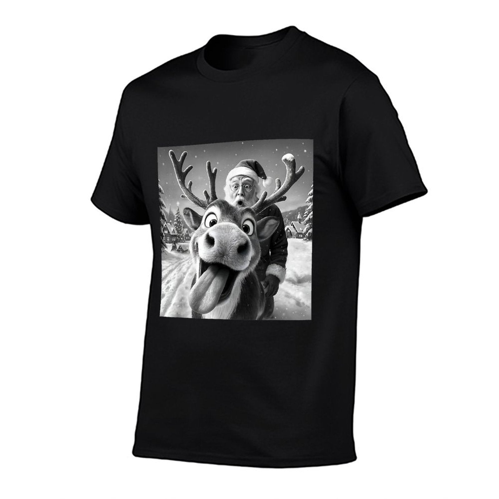 Reindeer Santa Taking A Selfie Christmas Xmas Pajama Holiday  Heathered Texture T-Shirt