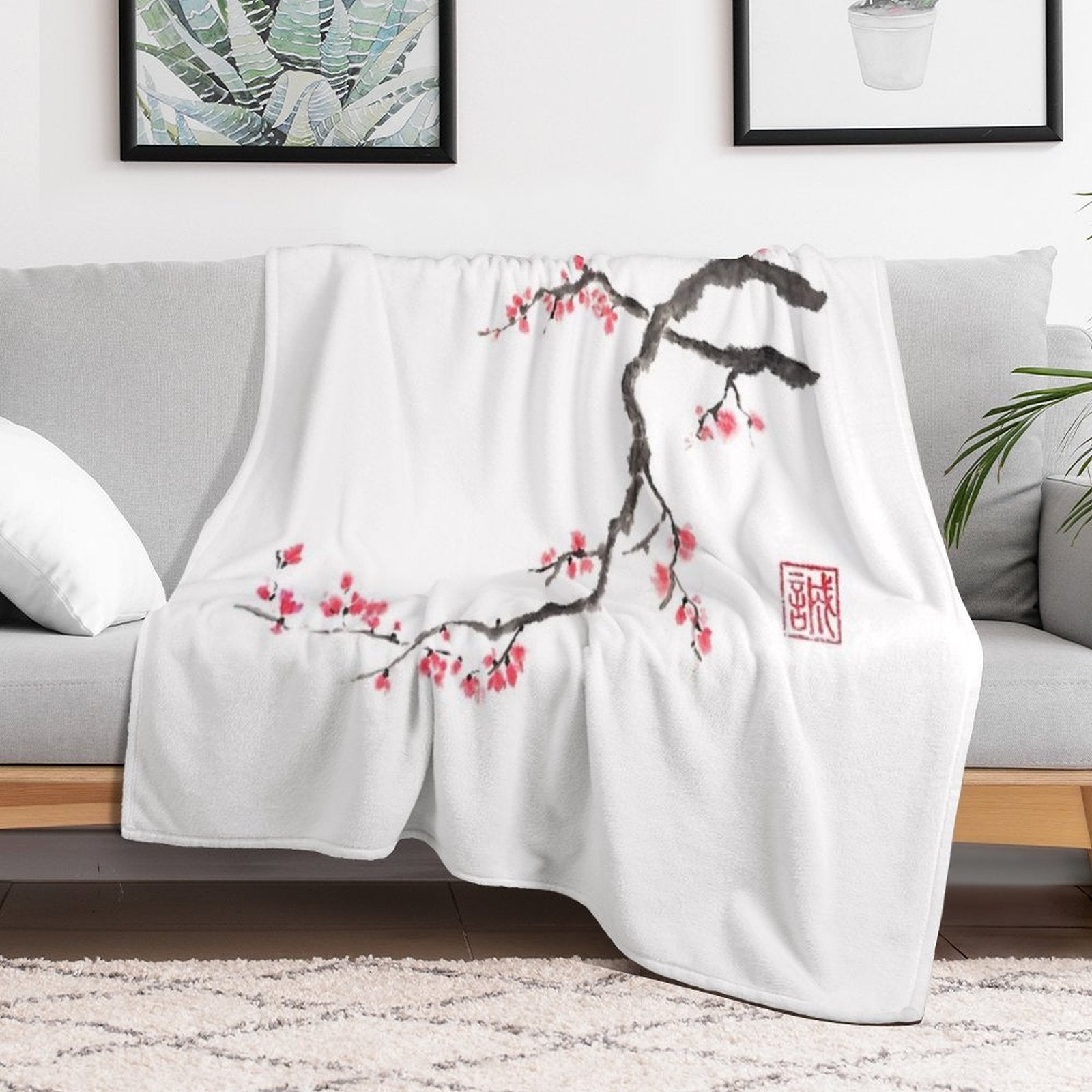 Blushing Maid Sumi-e Painting Durable Throw Blanket