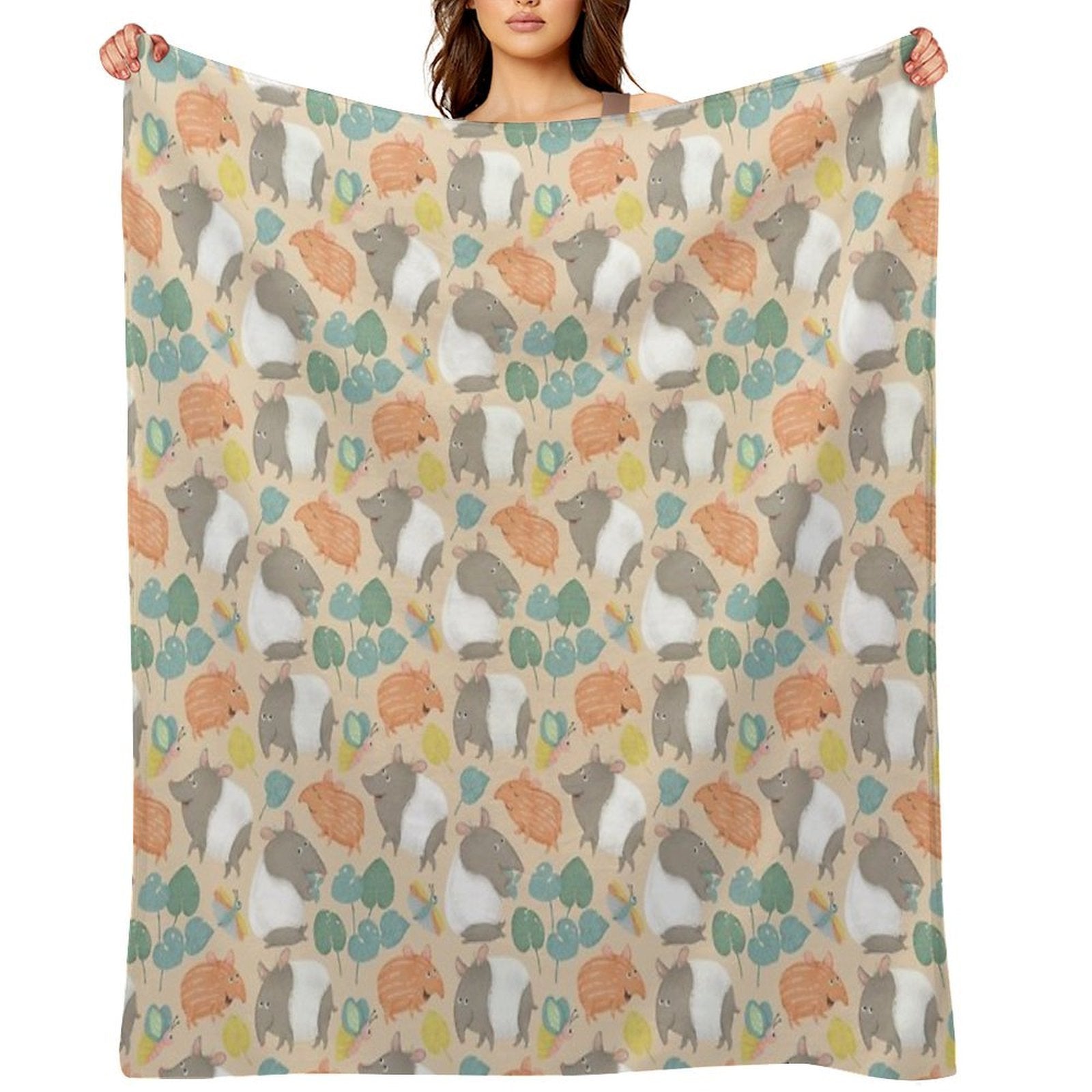 Tapir-peach Velvety-soft Throw Blanket