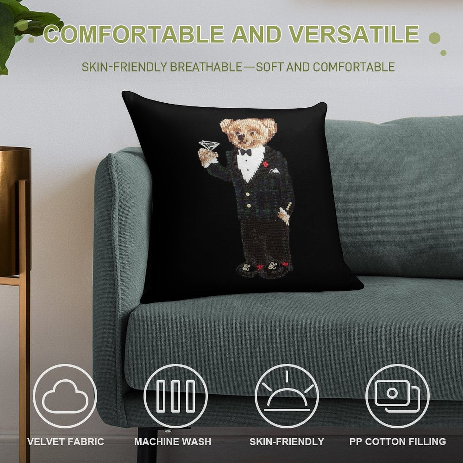 Gentleman Bear Soft Decorative Cover Throw Pillow