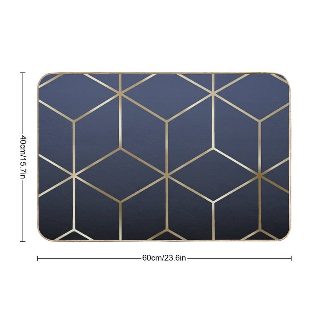 Gold Cubes on Navy Blue  Dirt-Trapping Bath Mat