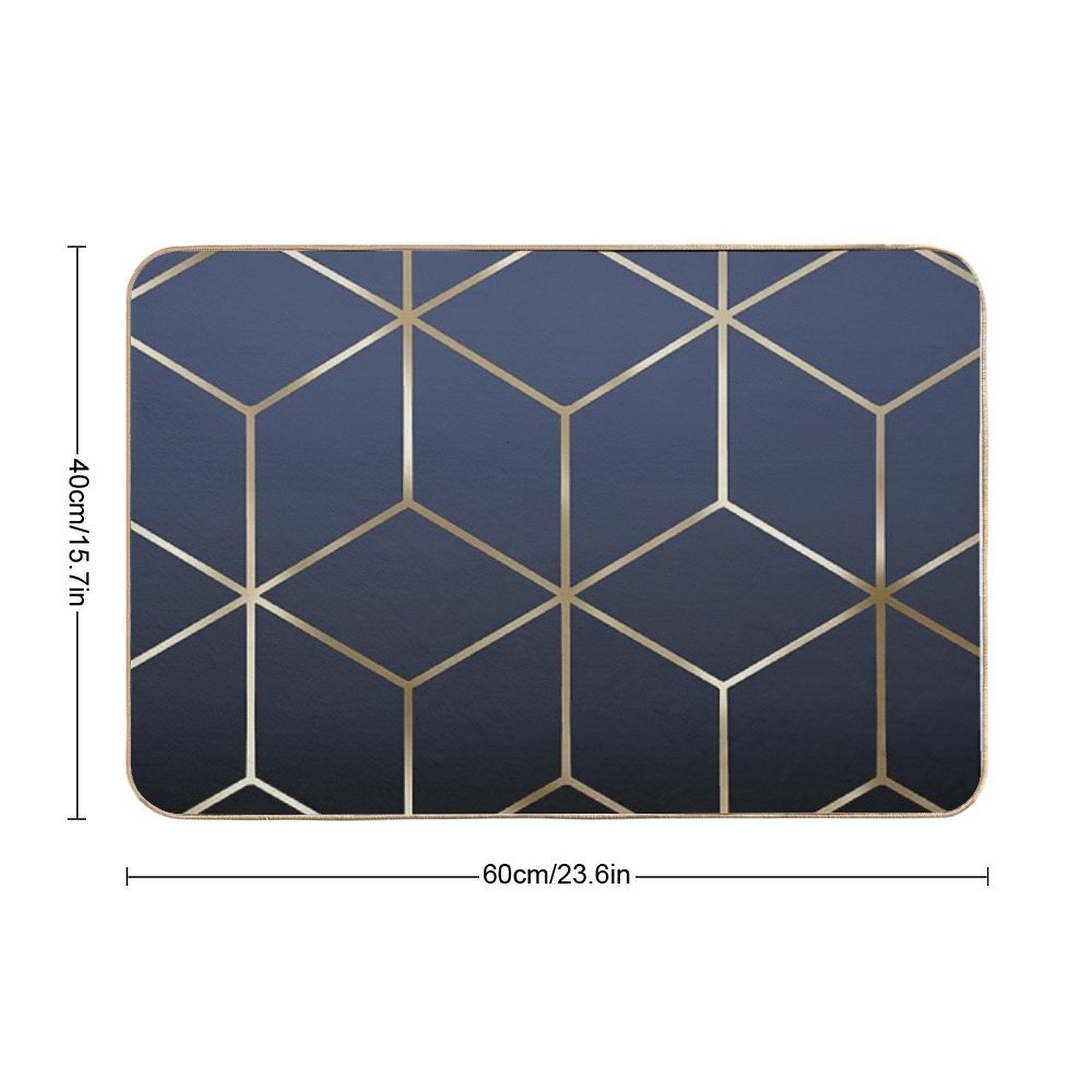 Gold Cubes on Navy Blue  Dirt-Trapping Bath Mat