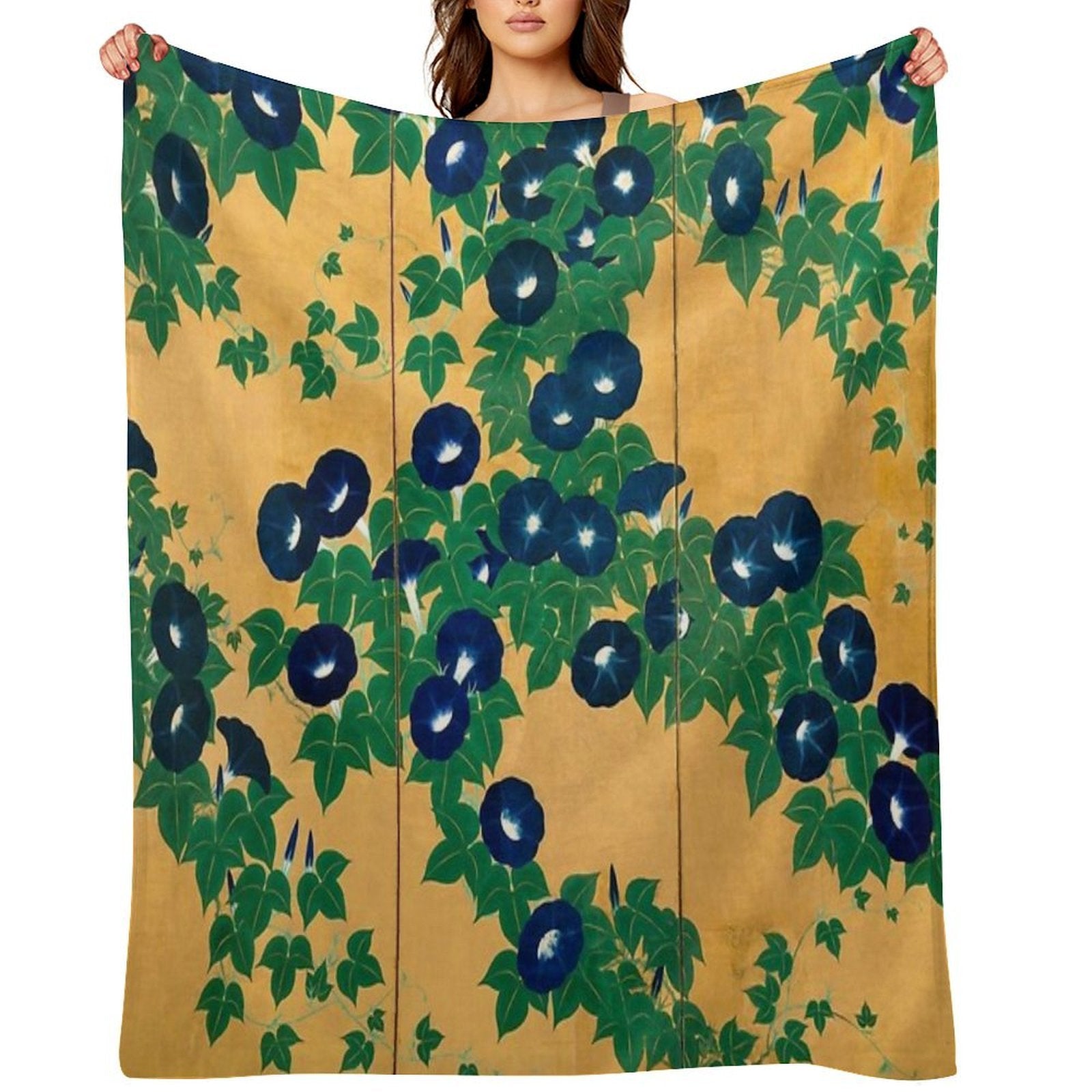 Morning Glories by Suzuki Kiitsu Sustainable Throw Blanket