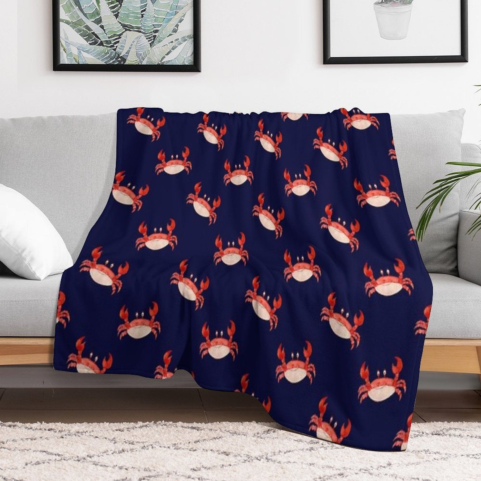Crab Happy Crabby Seaside Crustaceans, Fun Red Animal Sea Ocean Lobster Quick-dry Throw Blanket