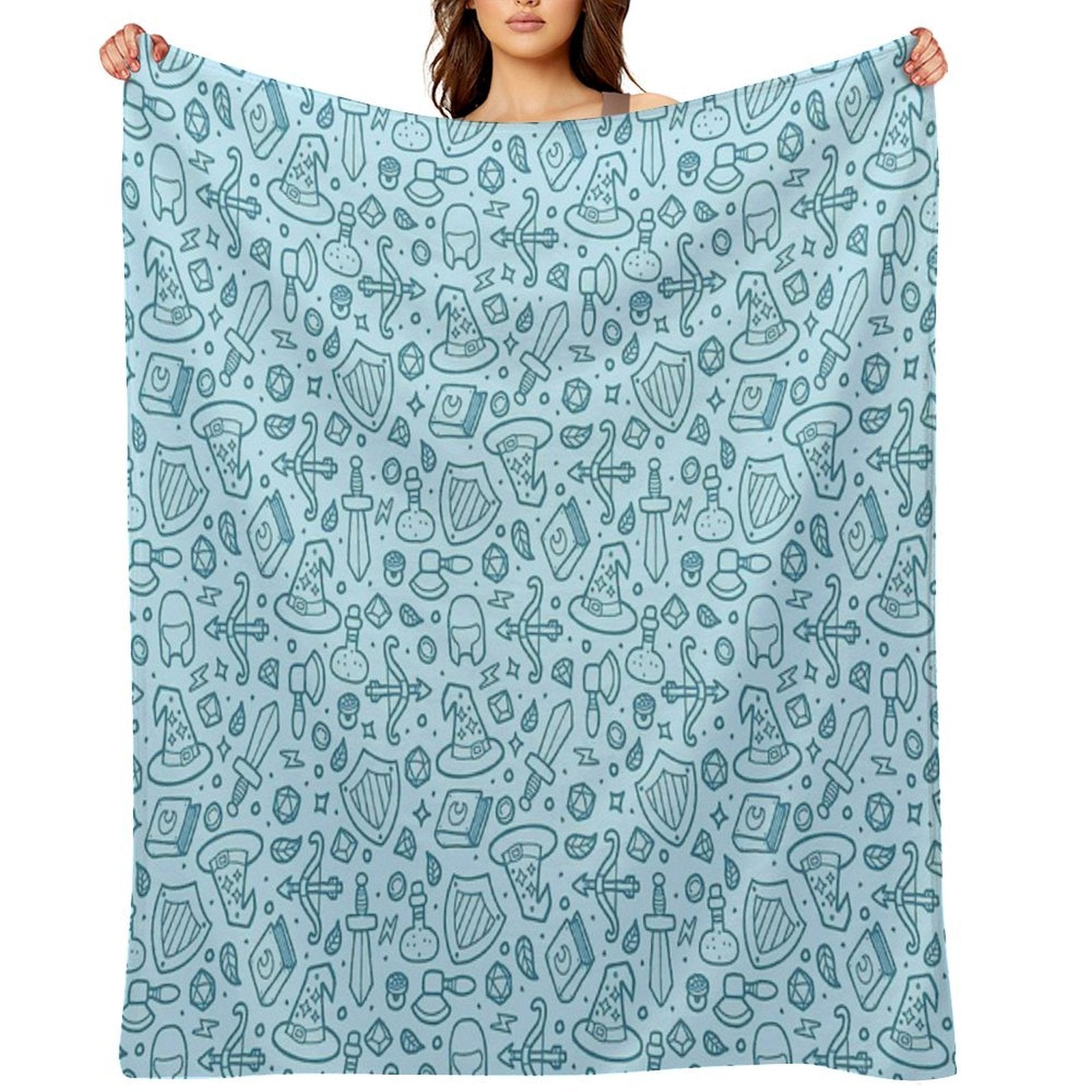 Magical Epic Loot Pattern Light Blue Durable Throw Blanket