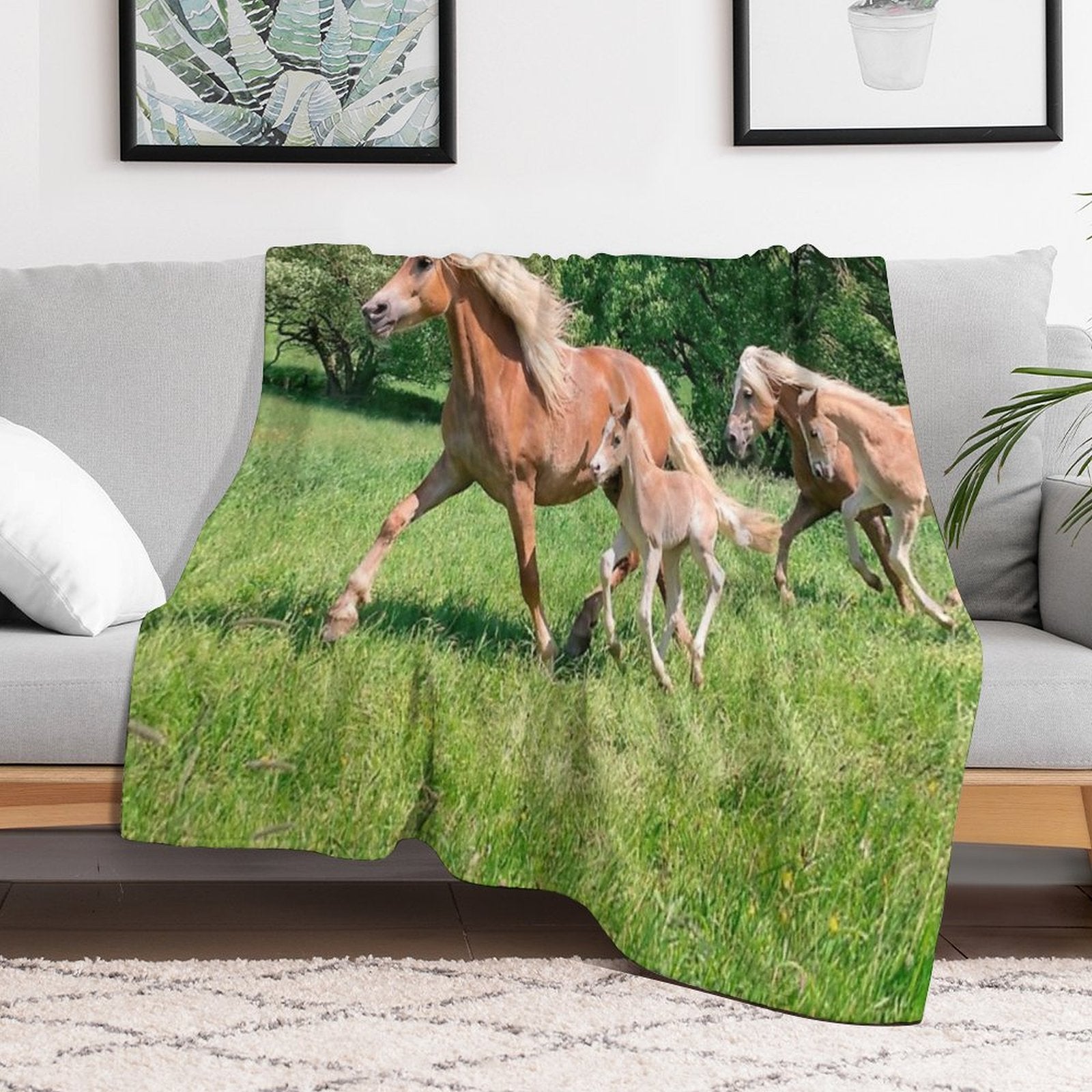 Haflinger Horses Run Together Wrinkle-free Throw Blanket
