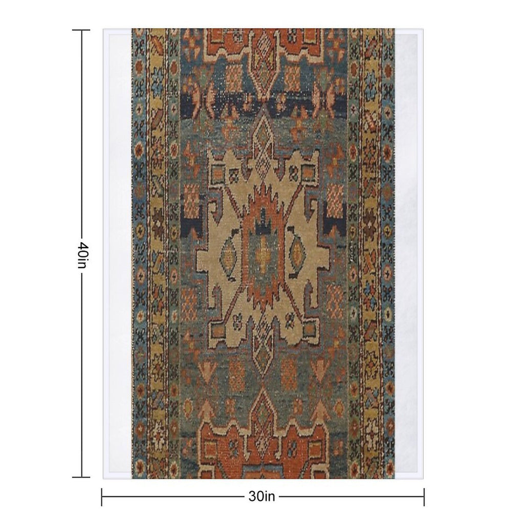 Persia Heriz 19th Century Authentic Colorful Picture of A Orange Blue And Green Rug Sustainable Throw Blanket