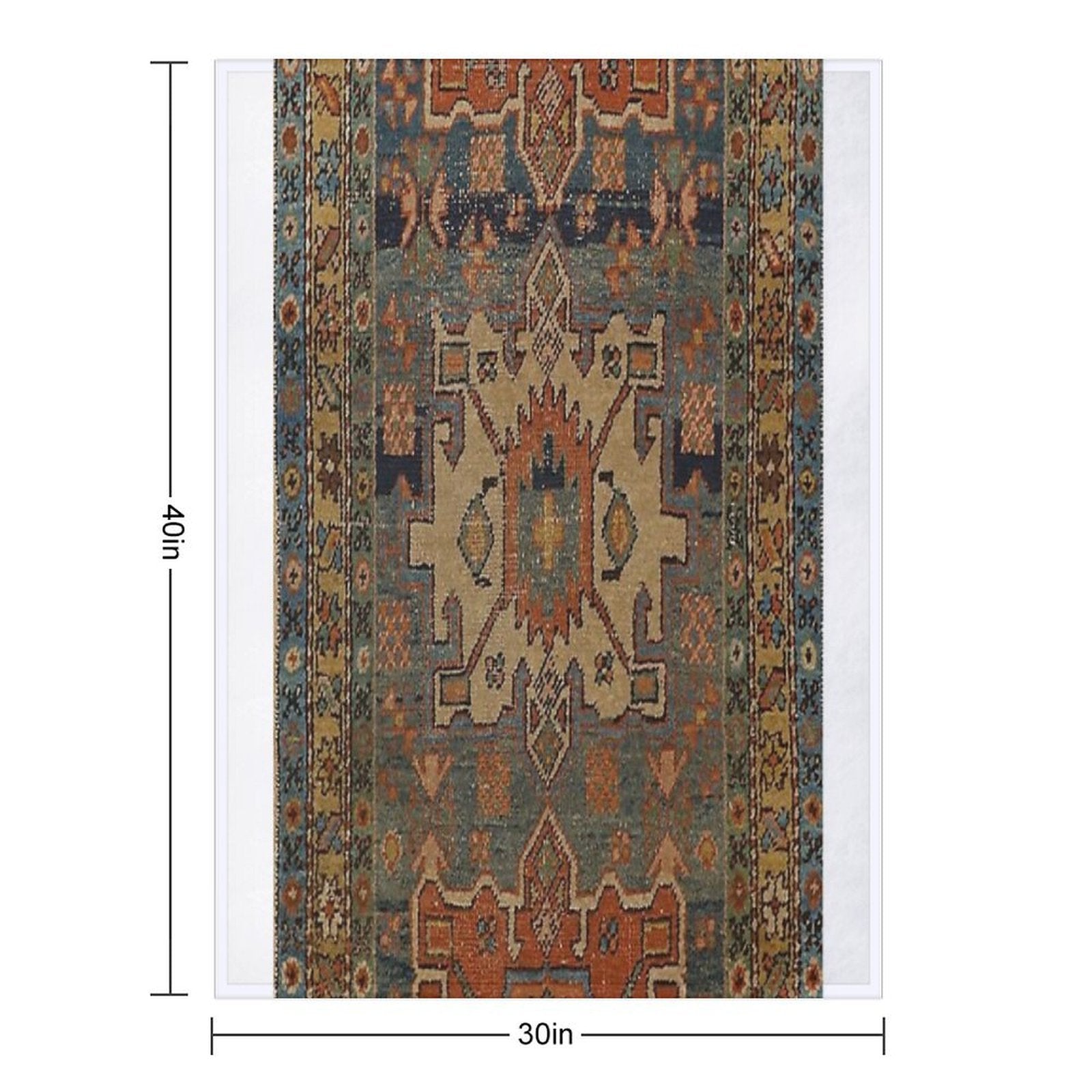 Persia Heriz 19th Century Authentic Colorful Picture of A Orange Blue And Green Rug Sustainable Throw Blanket