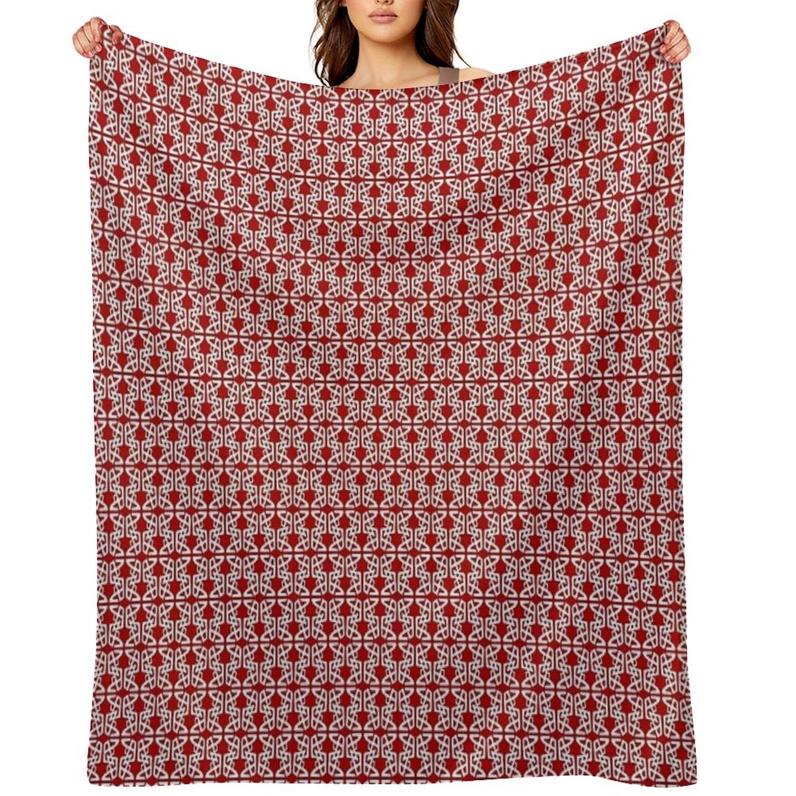 HEXTANGLE. ABSTRACT NOUVEAU PATTERN. REDWHITE. Easy Care Throw Blanket