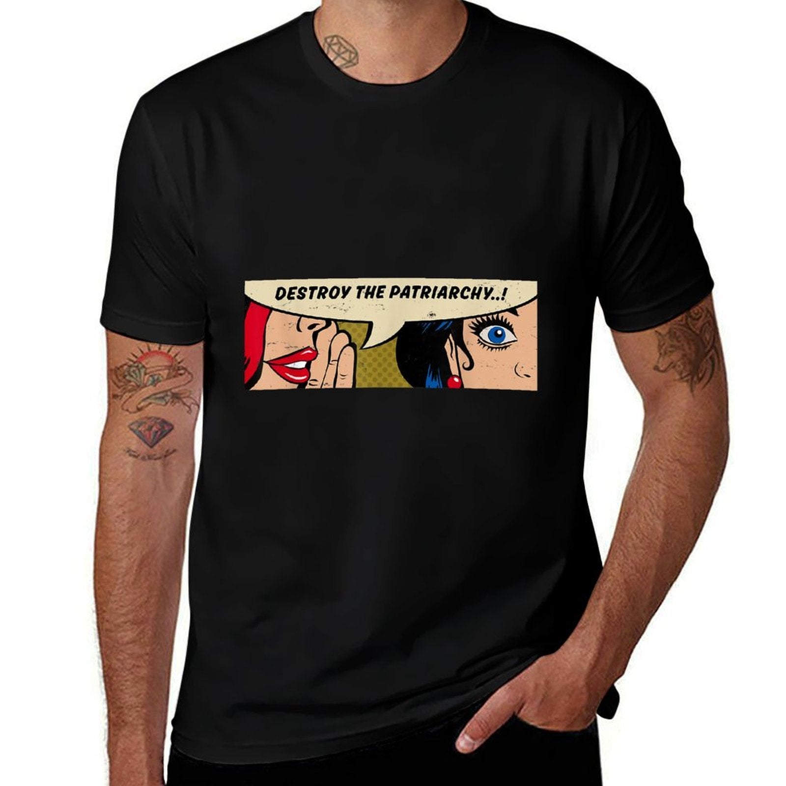 Destroy The Patriarchy - Women Whispering - Feminist Pop Art  High-quality Stitching T-Shirt