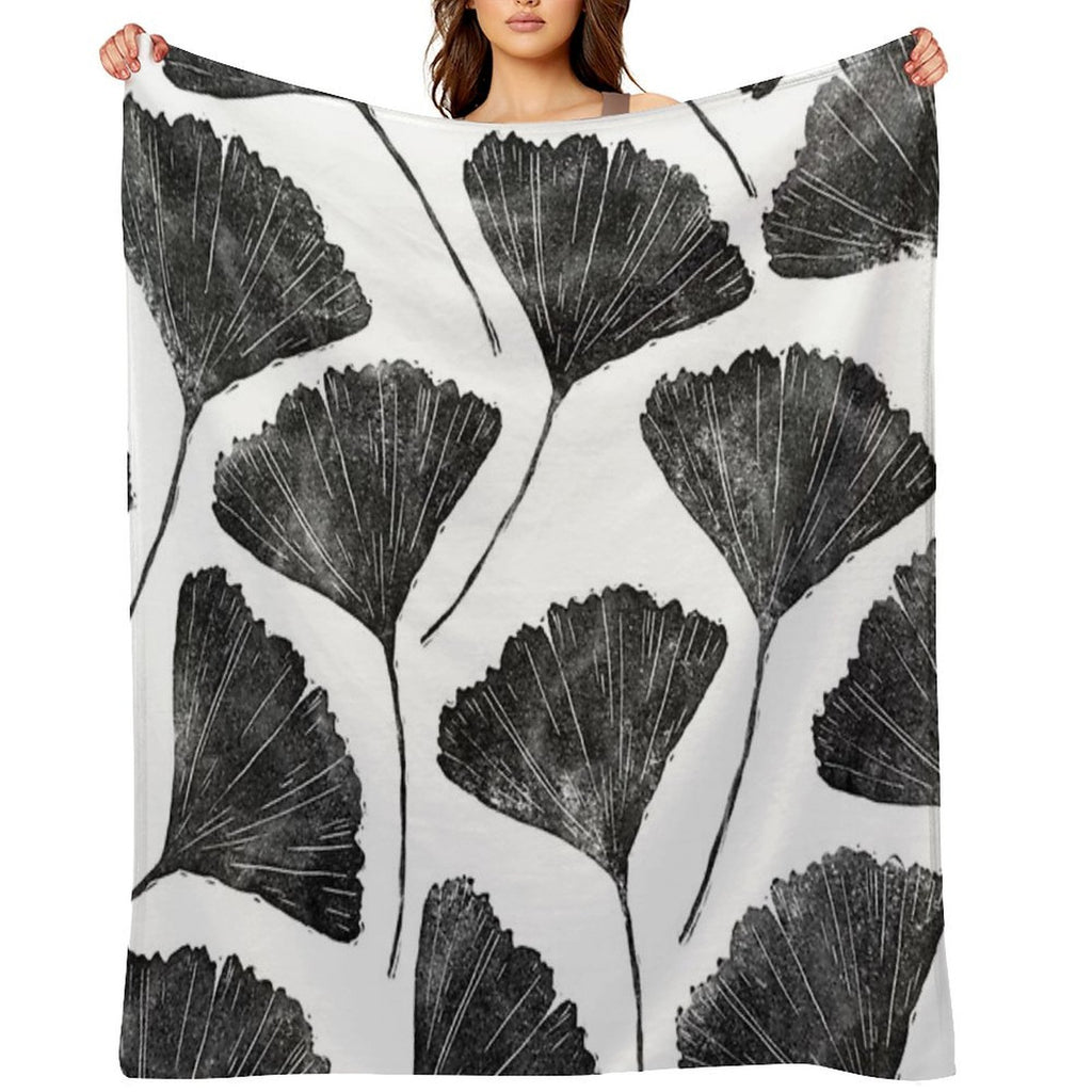 Ginkgo Biloba, Lino Cut Nature Inspired Leaf Pattern Gift-ready Throw Blanket