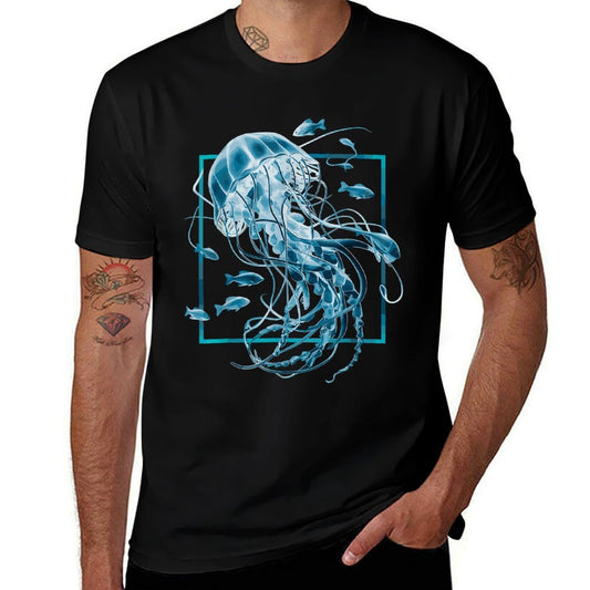 Jellyfish And Fishes in Sea  Summer-ready Fabric T-Shirt