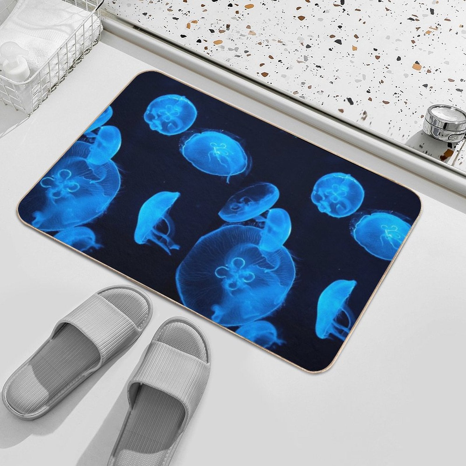Blue Jellyfish Swimming  Eco-Friendly Bath Mat