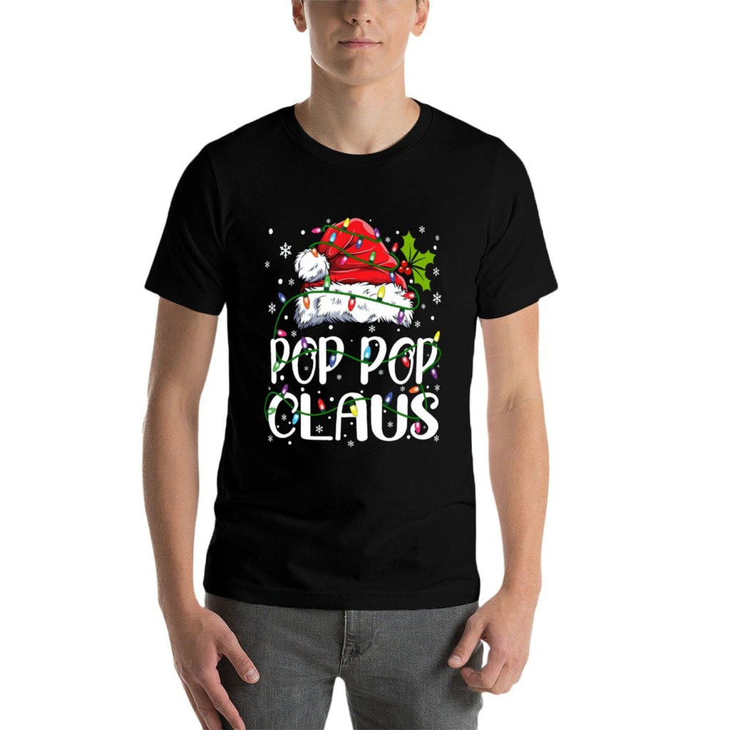 Pop Pop Claus Christmas Lights Pajama Family Matching  Cotton T-Shirt