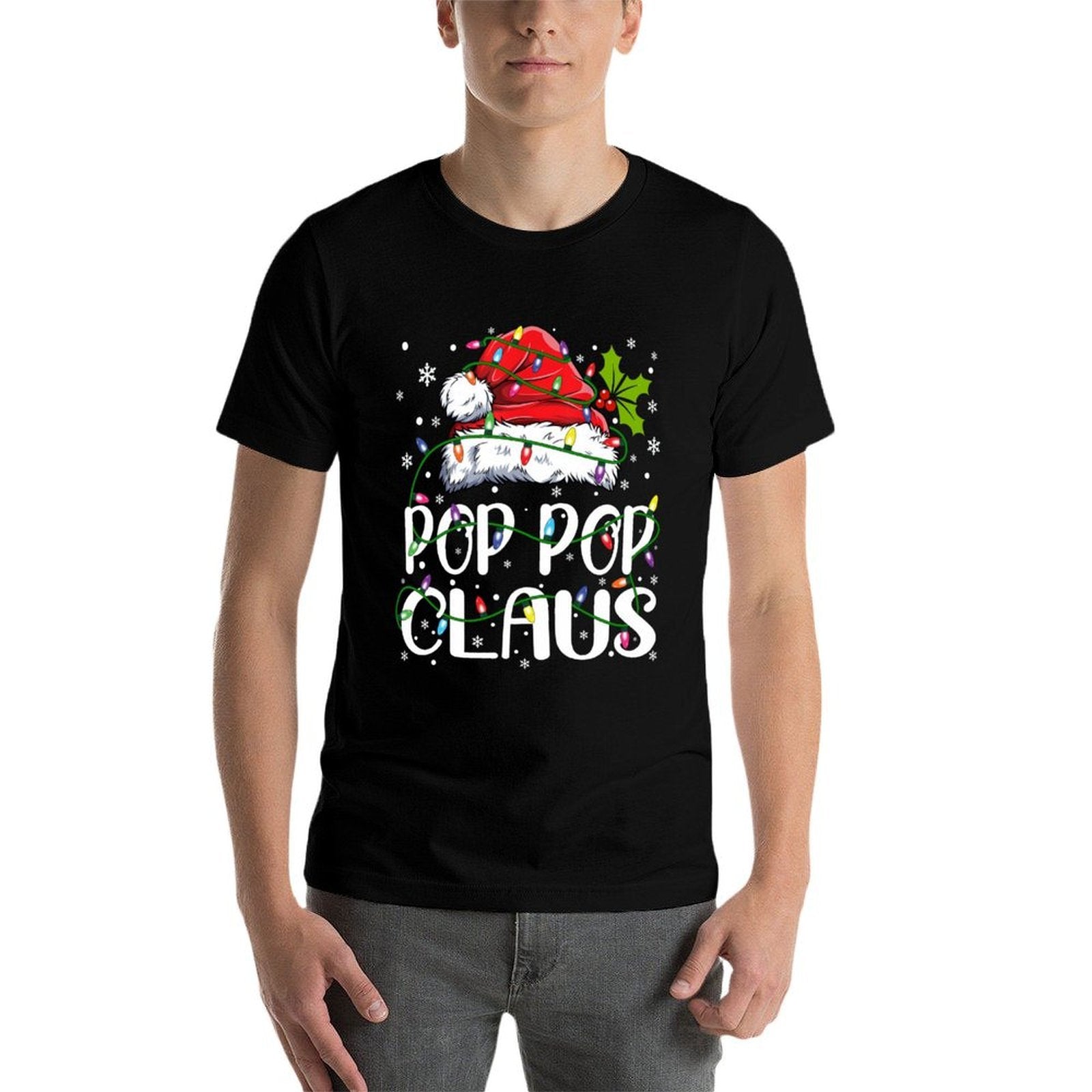 Pop Pop Claus Christmas Lights Pajama Family Matching  Cotton T-Shirt