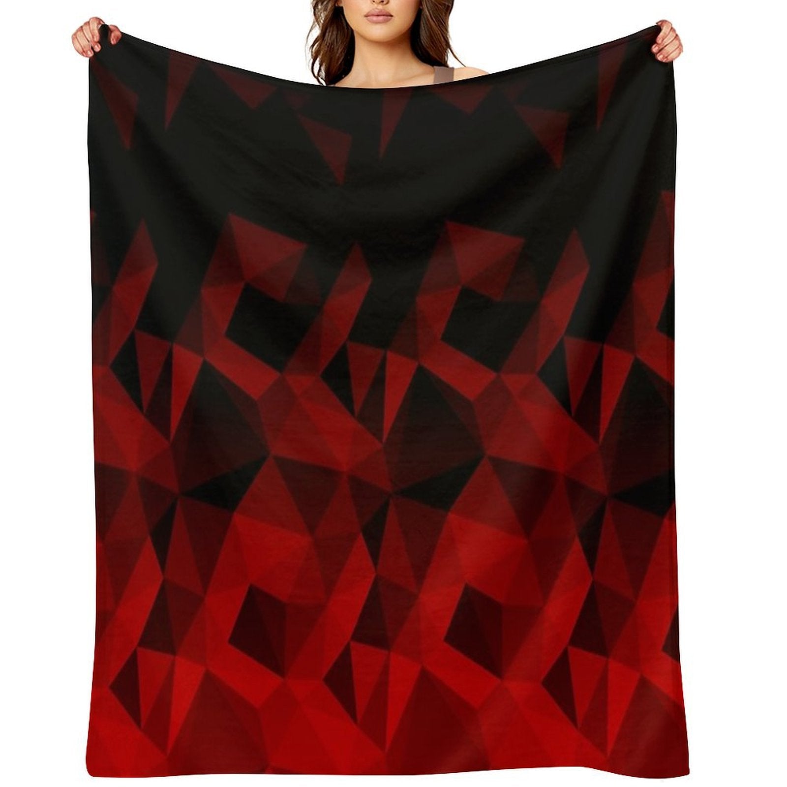 Abstract Polygonal Pattern .Red, Black Triangles. Premium Throw Blanket