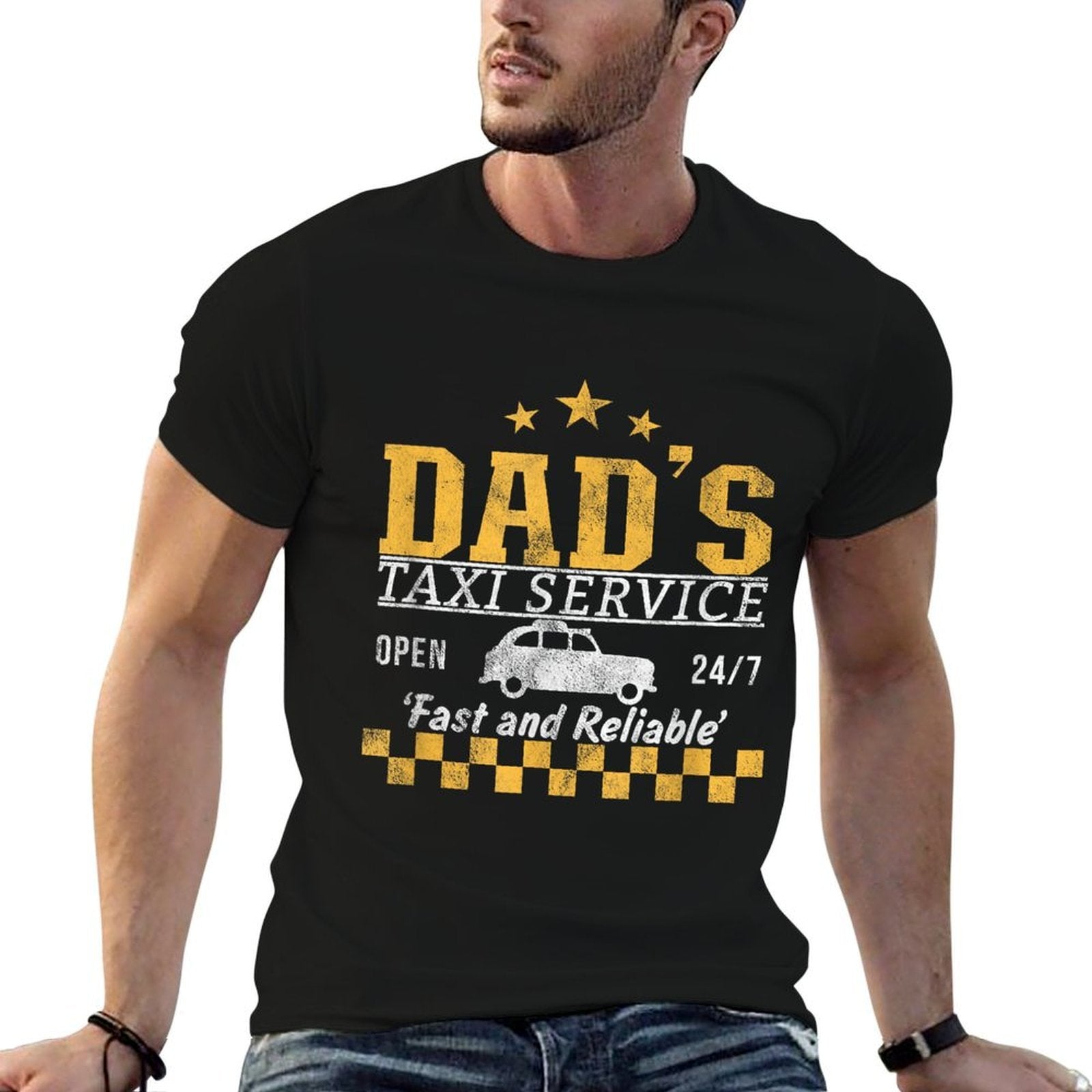 Dad&#39;s Birthday And Men&#39;s Blue Classic Fit Letter Print - Dad&#39;s Taxi Service  Wrinkle-resistant T-Shirt