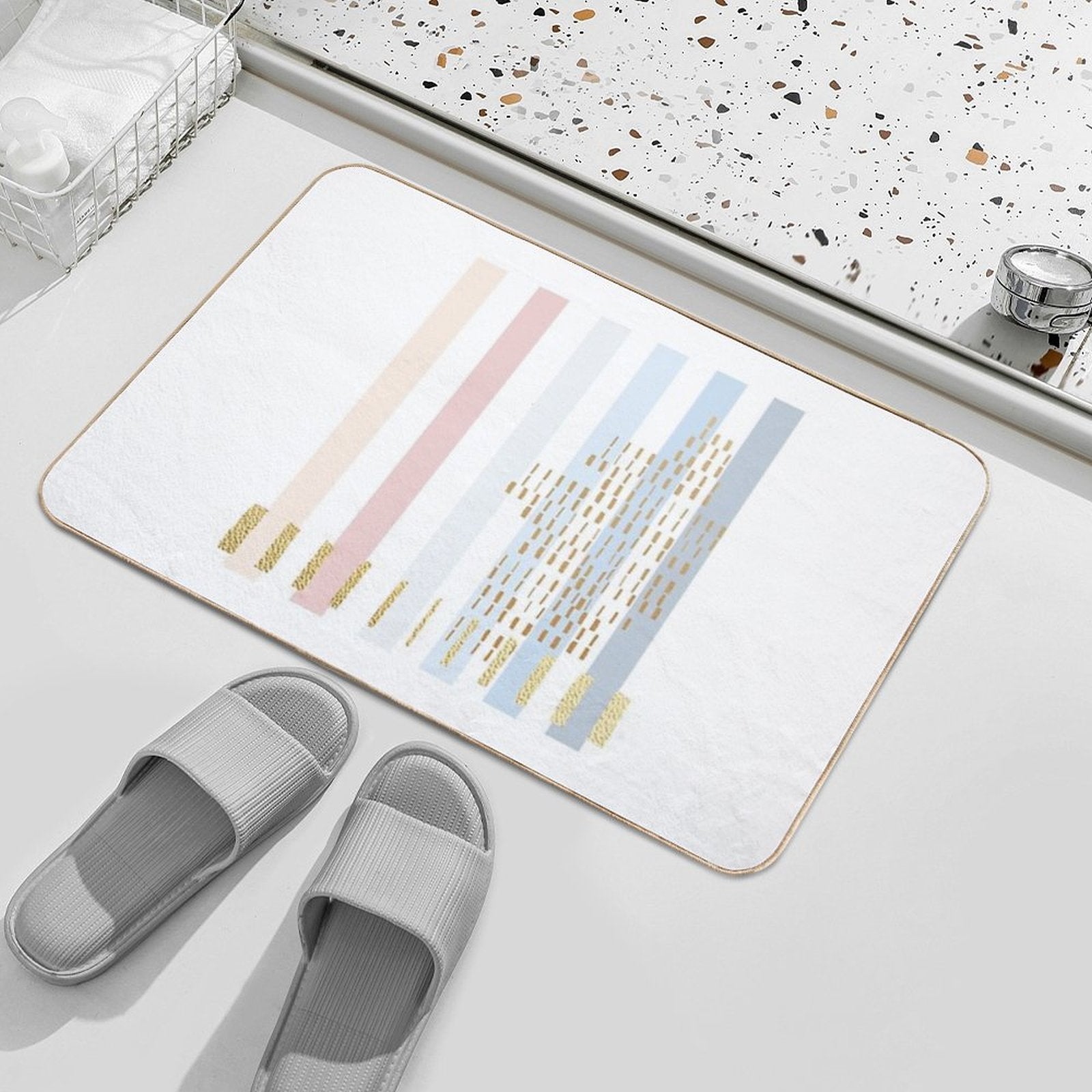 Pastel Stripe with Faded Gold  Repositionable Bath Mat