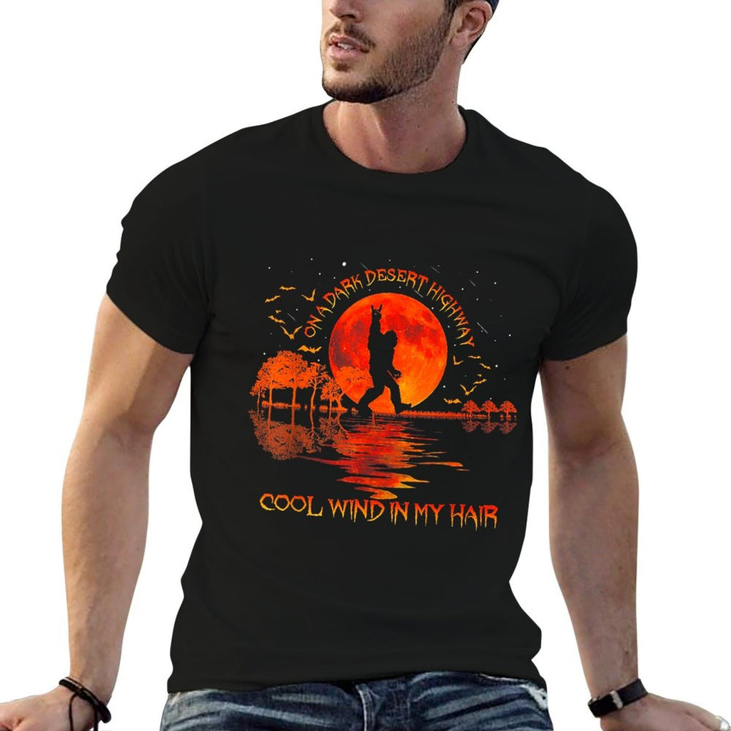 Bigfoot On A Dark Desert Highway Hand Rock And Roll  Slim-fit Cut T-Shirt