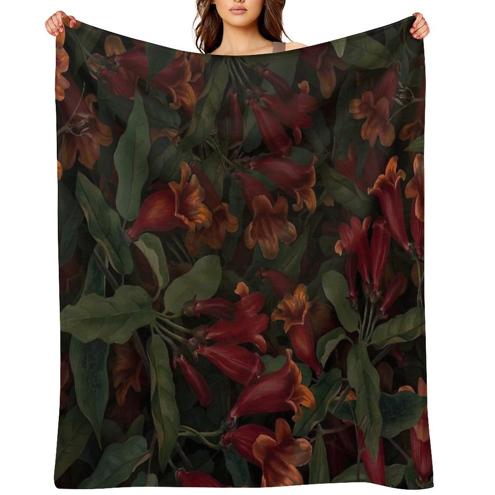 Red Wildflower Cottagecore Green Pattern Versatility Throw Blanket