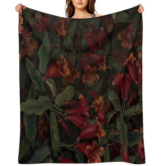 Red Wildflower Cottagecore Green Pattern Versatility Throw Blanket