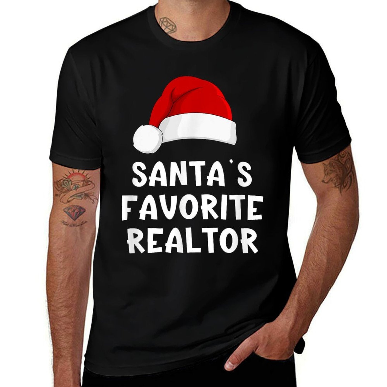 Christmas Santas Favorite Realtor Funny Real Estate Agent  Fade-proof Color T-Shirt