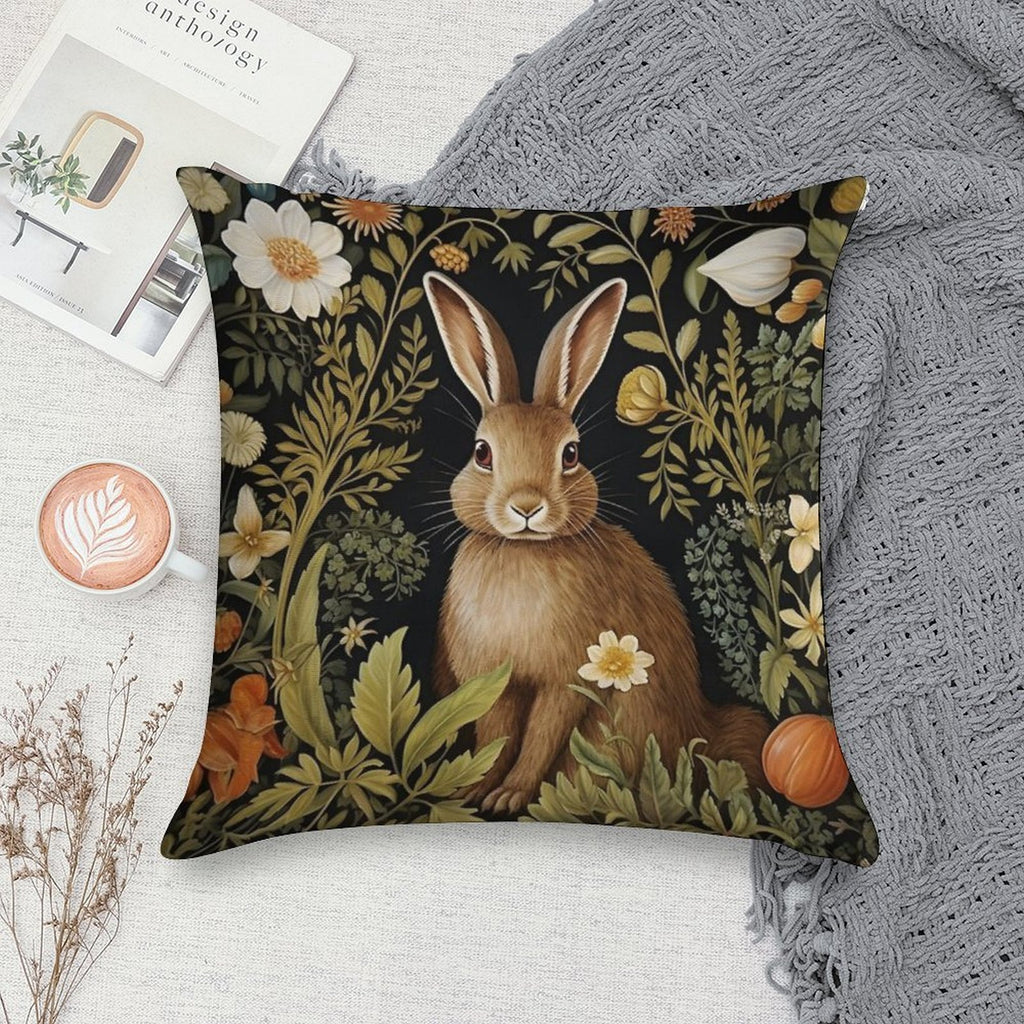 Vintage Rabbit William Morris Style Soft Short Plush Fabric Throw Pillow