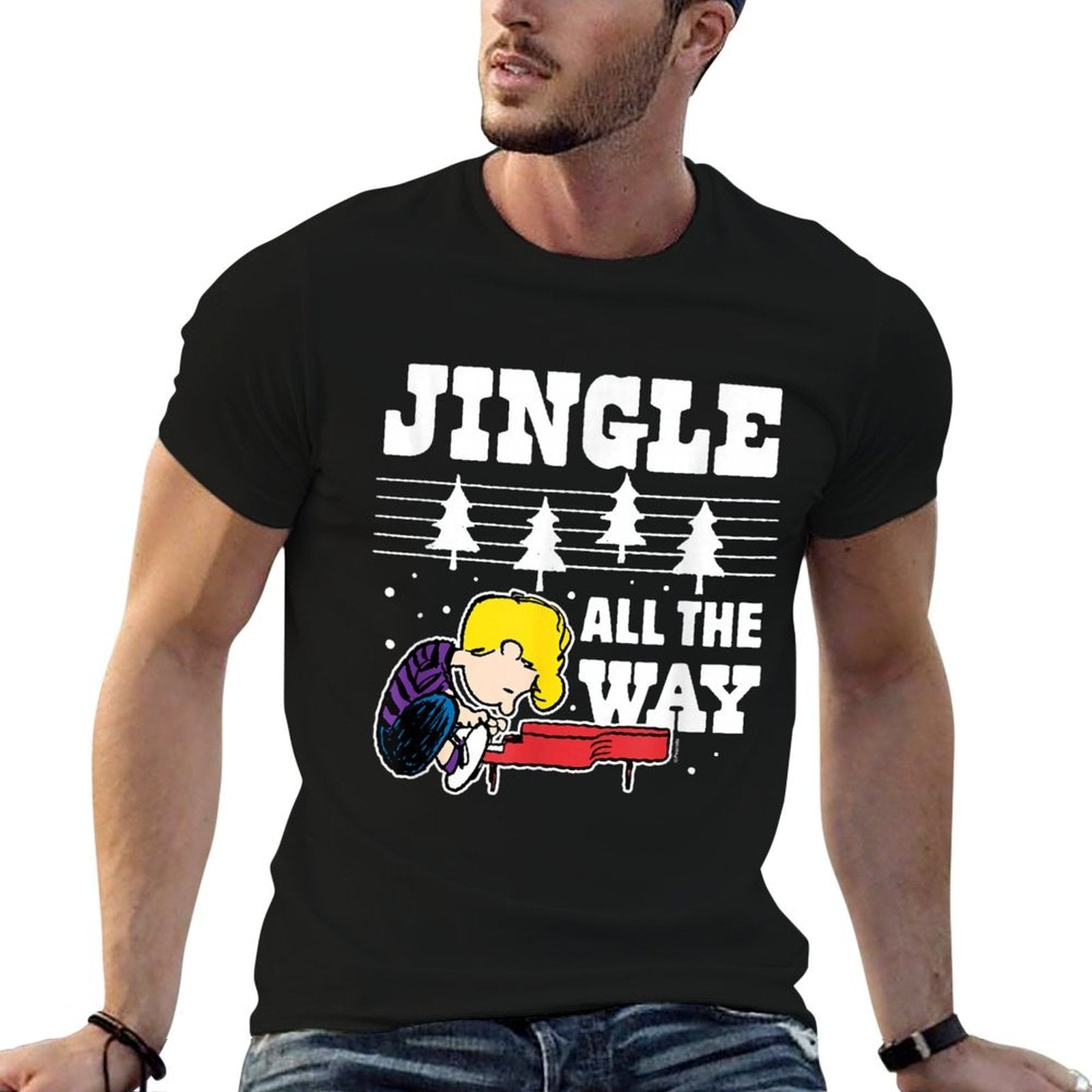 Peanuts - Schroeder Christmas Piano Jingle All The Way  Oversized Silhouette T-Shirt