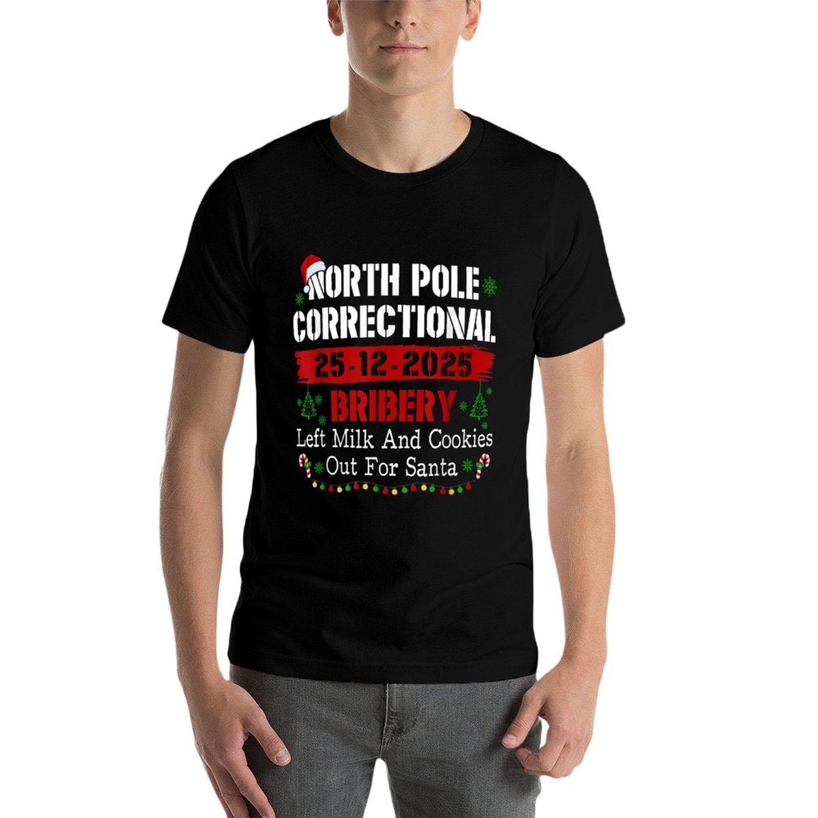 North Pole Correctional Bribery Left Milk And Cookies Xmas  Stretchy T-Shirt