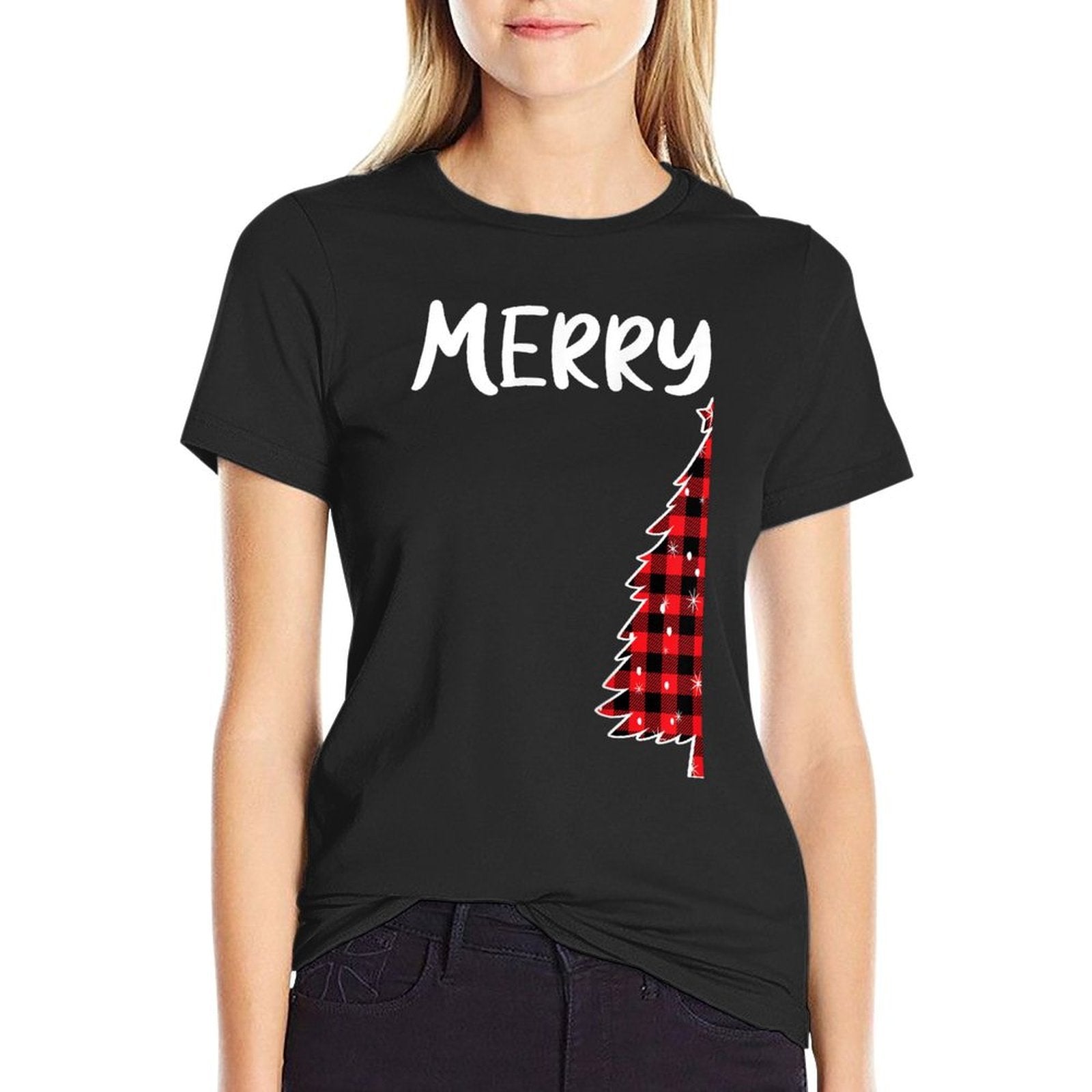 Merry Christmas Tree Buffalo Plaid Xmas Couples Matching  Graphic-printed T-Shirt