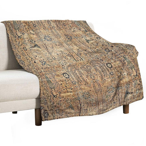 Antique Persian Kirman Garden Rug with Animals Print Durable Throw Blanket