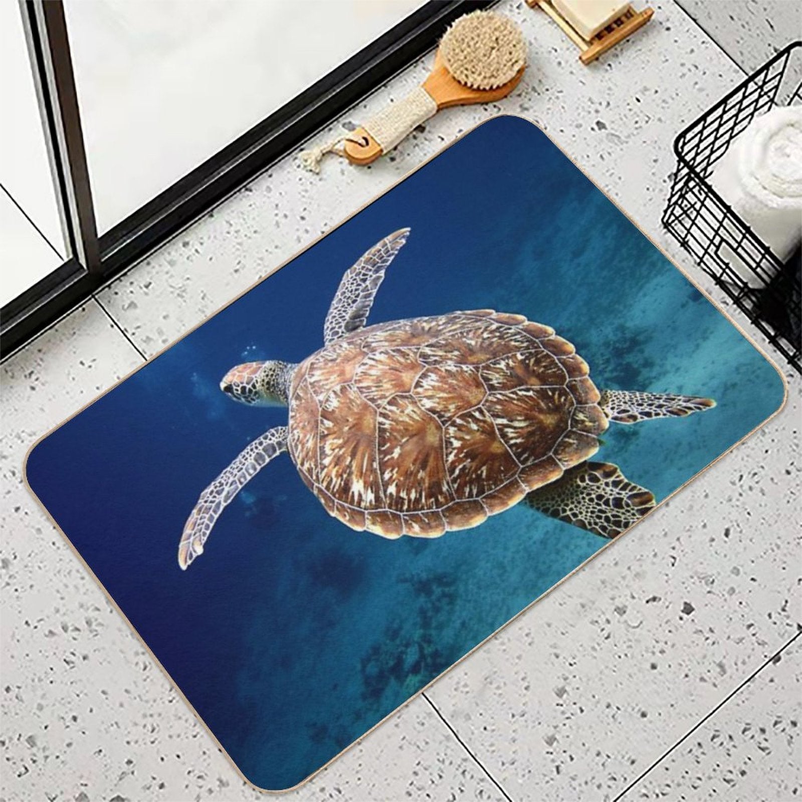 Blue Ocean Sea Turtle - Summer Sea Swimming  Turtle  Fade-Resistant Bath Mat