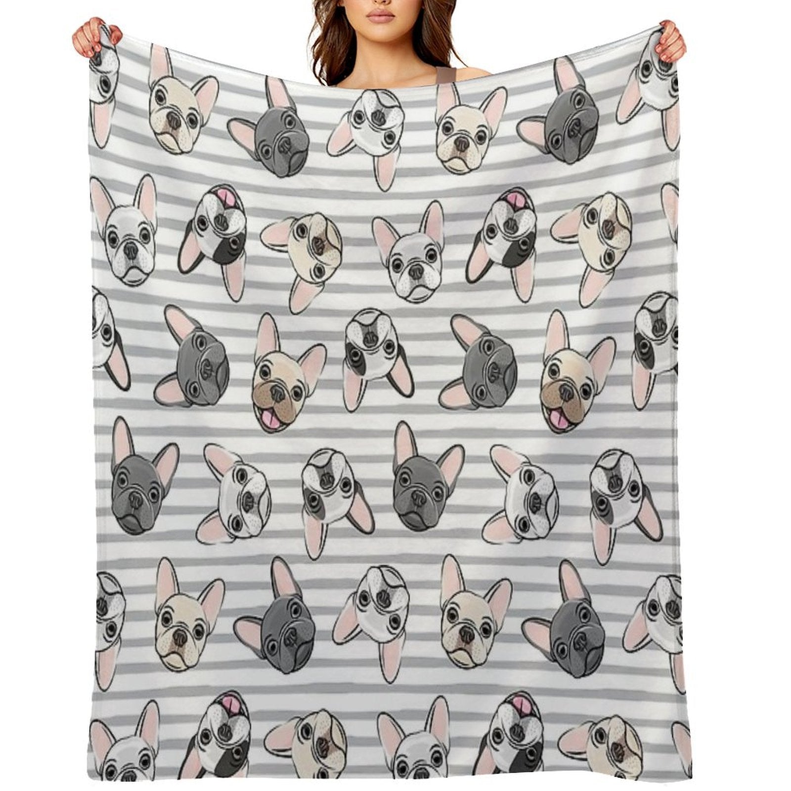 All The Frenchies - Grey Stripes - Cute French Bulldogs All-season Throw Blanket