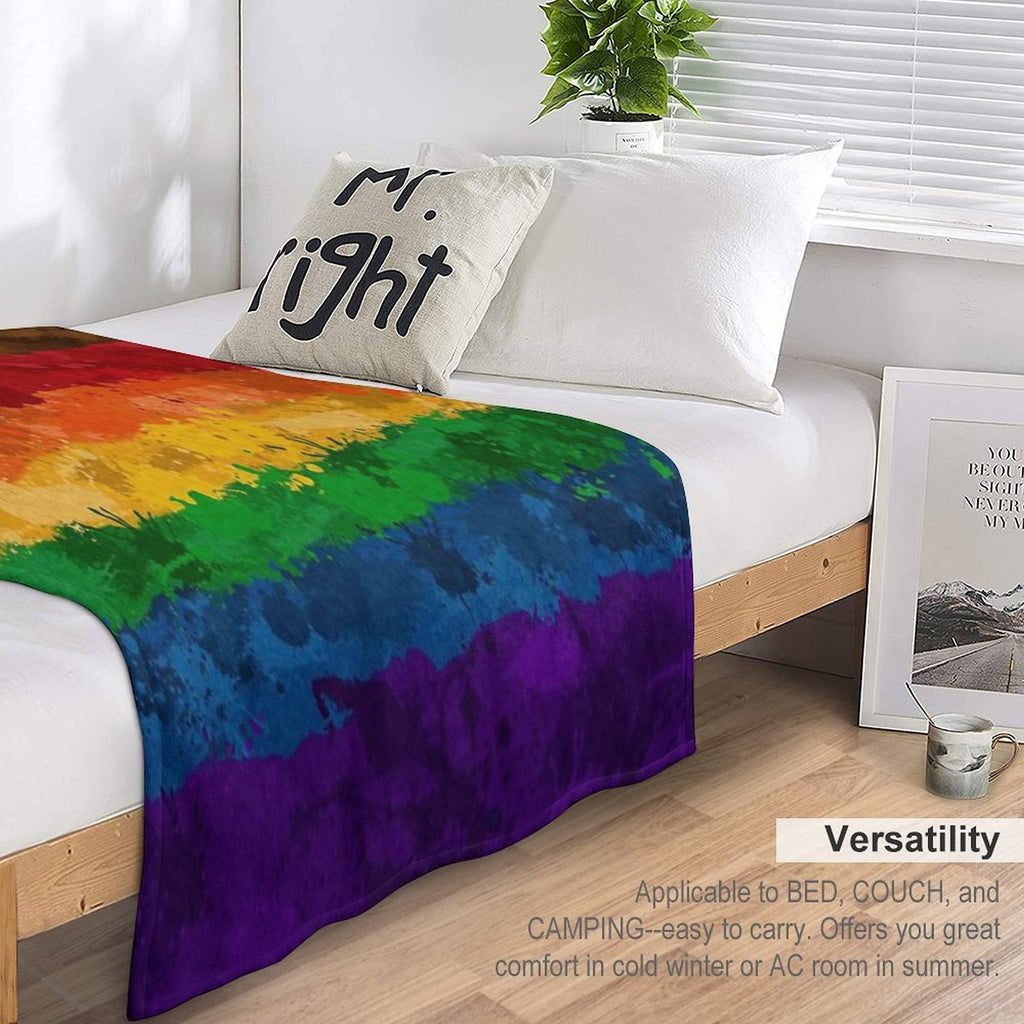 Abstract Paint Splatter Inclusive Rainbow Pride Flag Pattern Wrinkle-free Throw Blanket