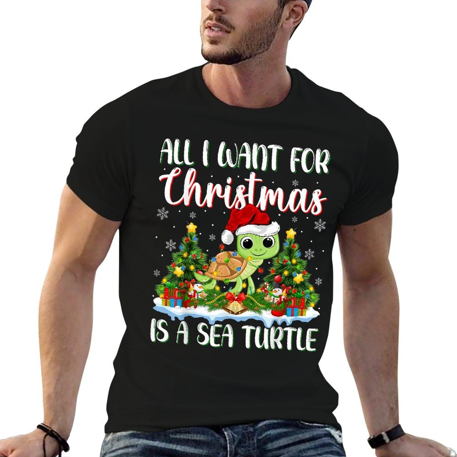 I Want For Christmas Is A Sea Turtle Xmas Tree Lights  Relaxed-fit T-Shirt