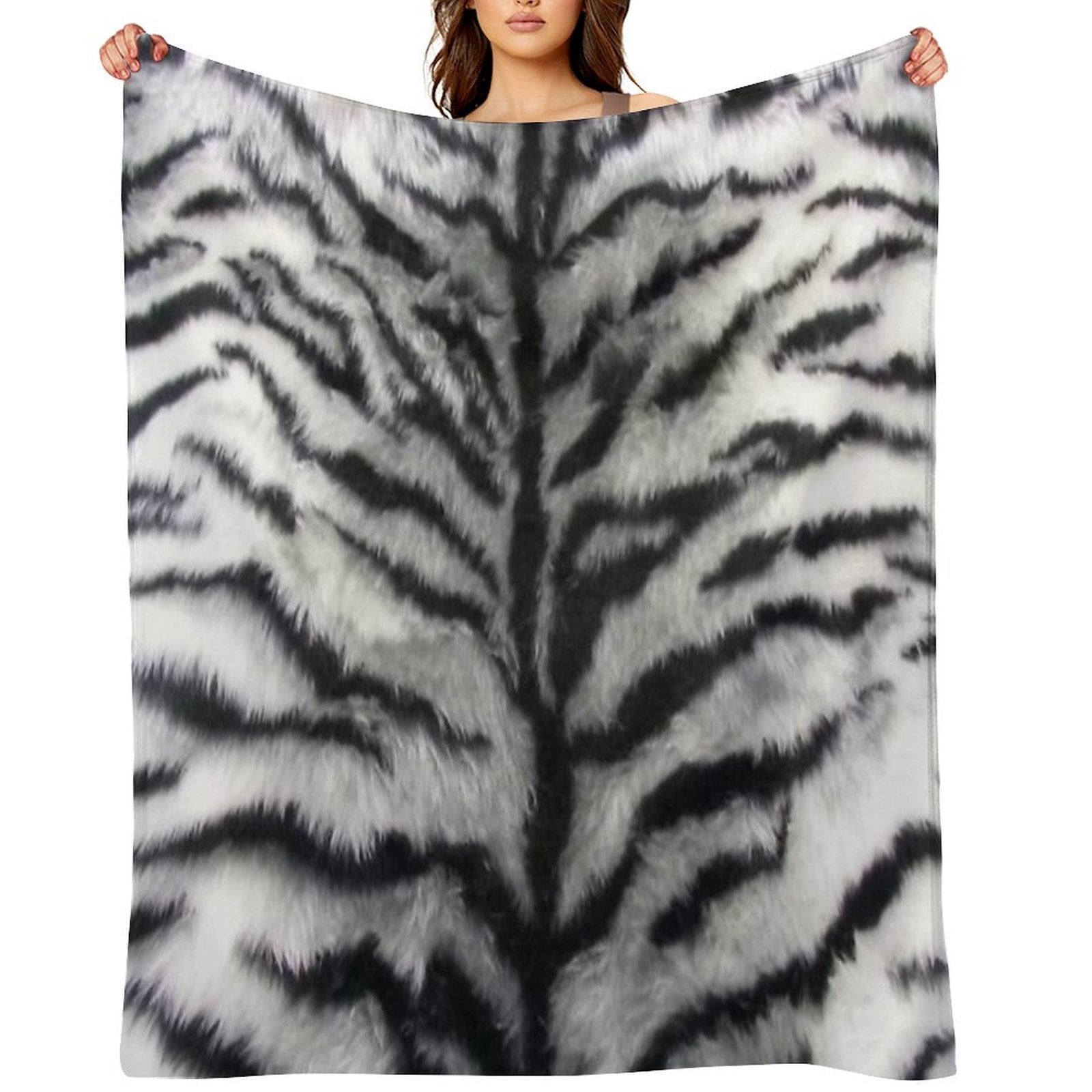 White Tiger Print Animal Skin Fur Pattern Shrink-resistant Throw Blanket