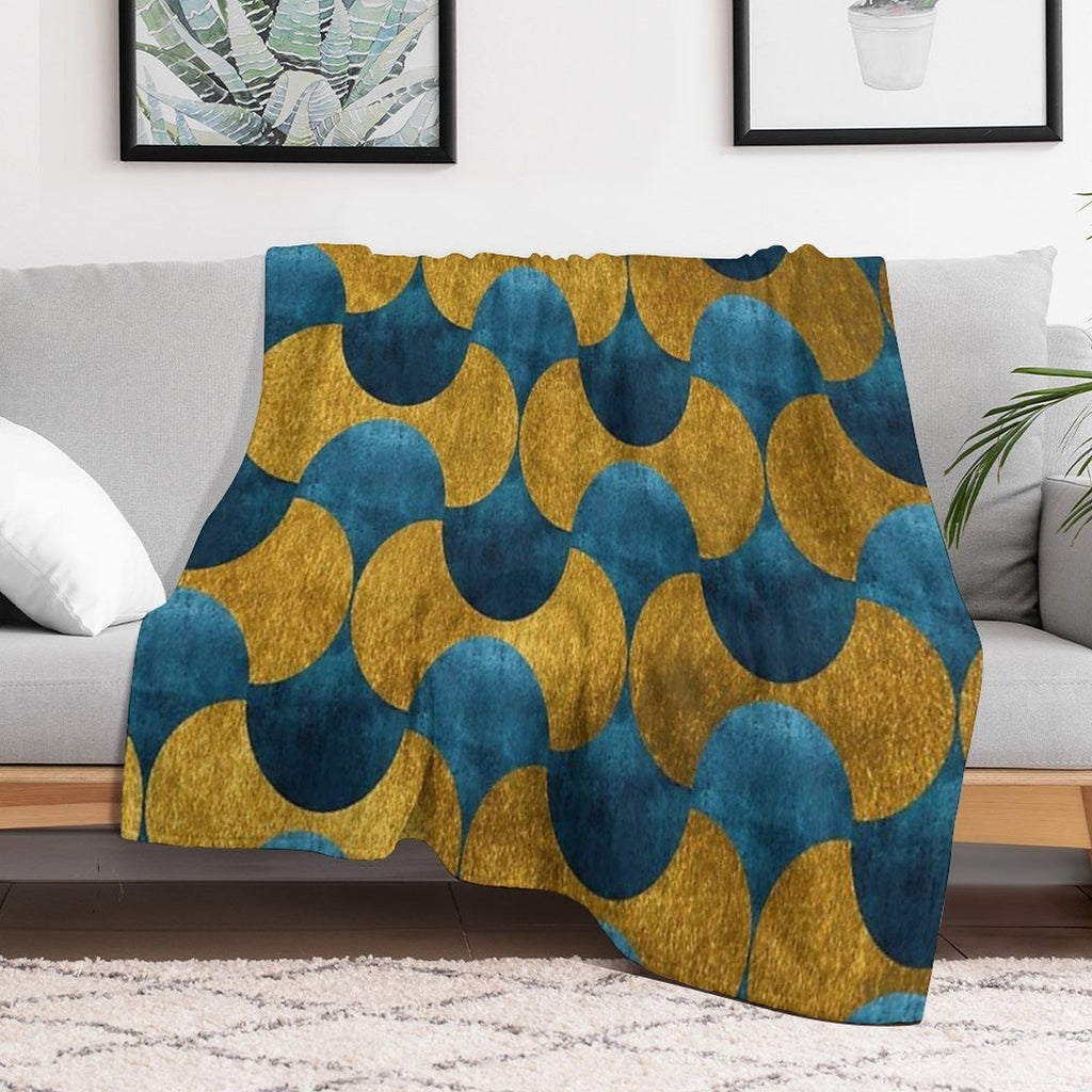 Dubai Nights Gold And Teal Pattern Sustainable Throw Blanket