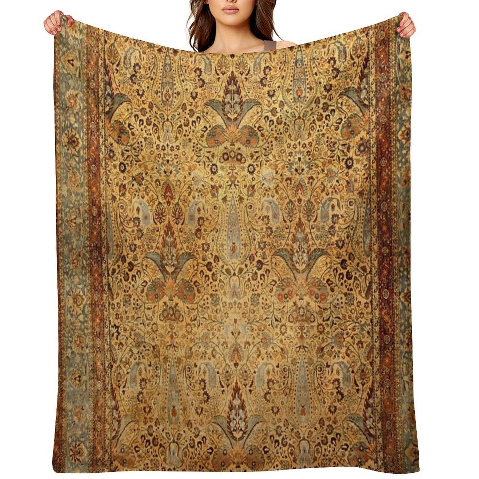 Antique Persian Khorassan Rug Print Multi-functional Throw Blanket