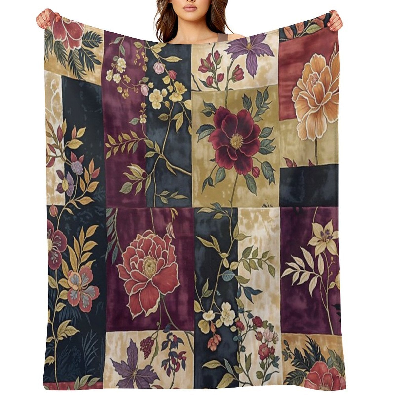 Ruby Myrrh Floral Patchwork Durable Throw Blanket
