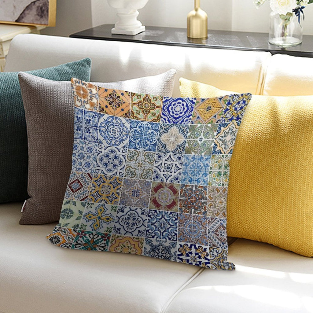 Set of 48 Ceramic Tiles Patterns Soft Hidden Zipper Throw Pillow