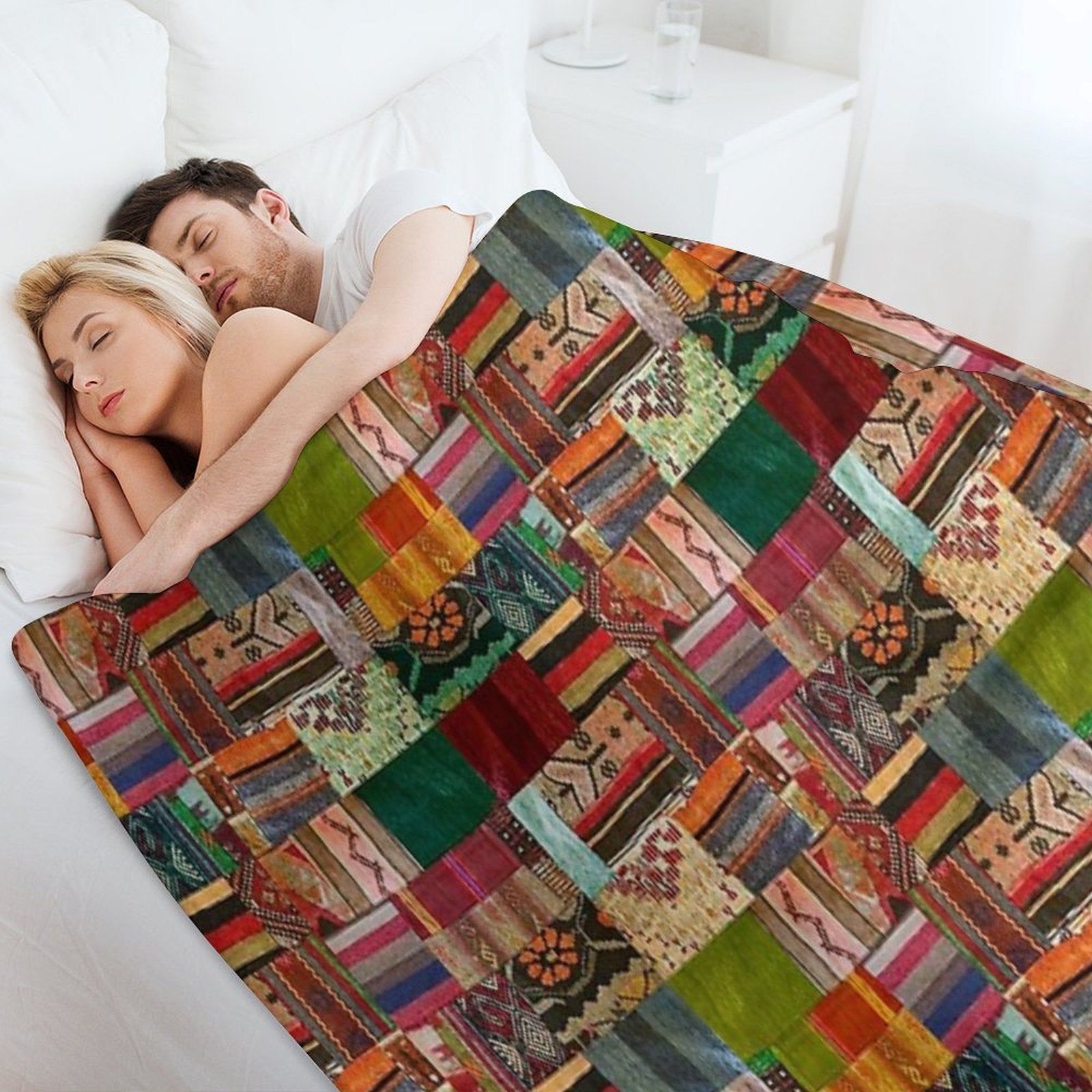 Tradional Kilim Patchwork Multi Colored Design Anti-pilling Throw Blanket