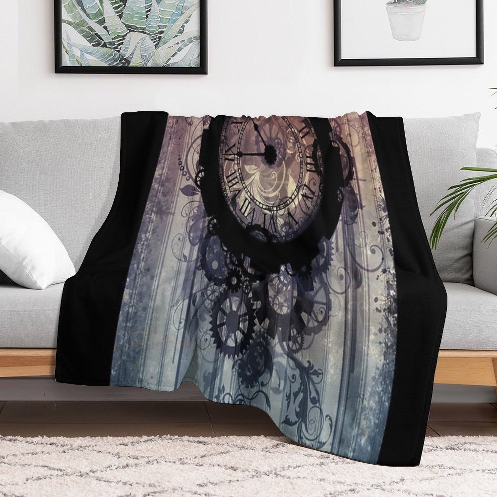 Steampunk Clock Travel-friendly Throw Blanket