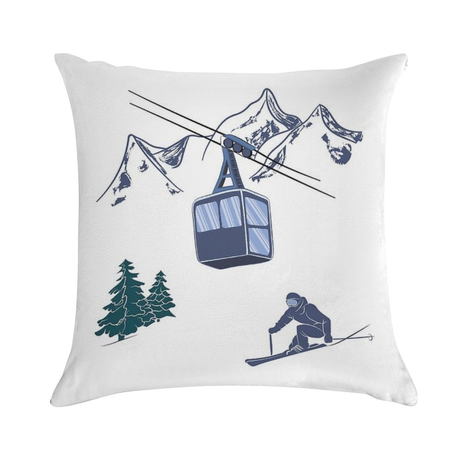 Ski Lift Resort Winter Sports Scene Soft Decorative Cover Throw Pillow